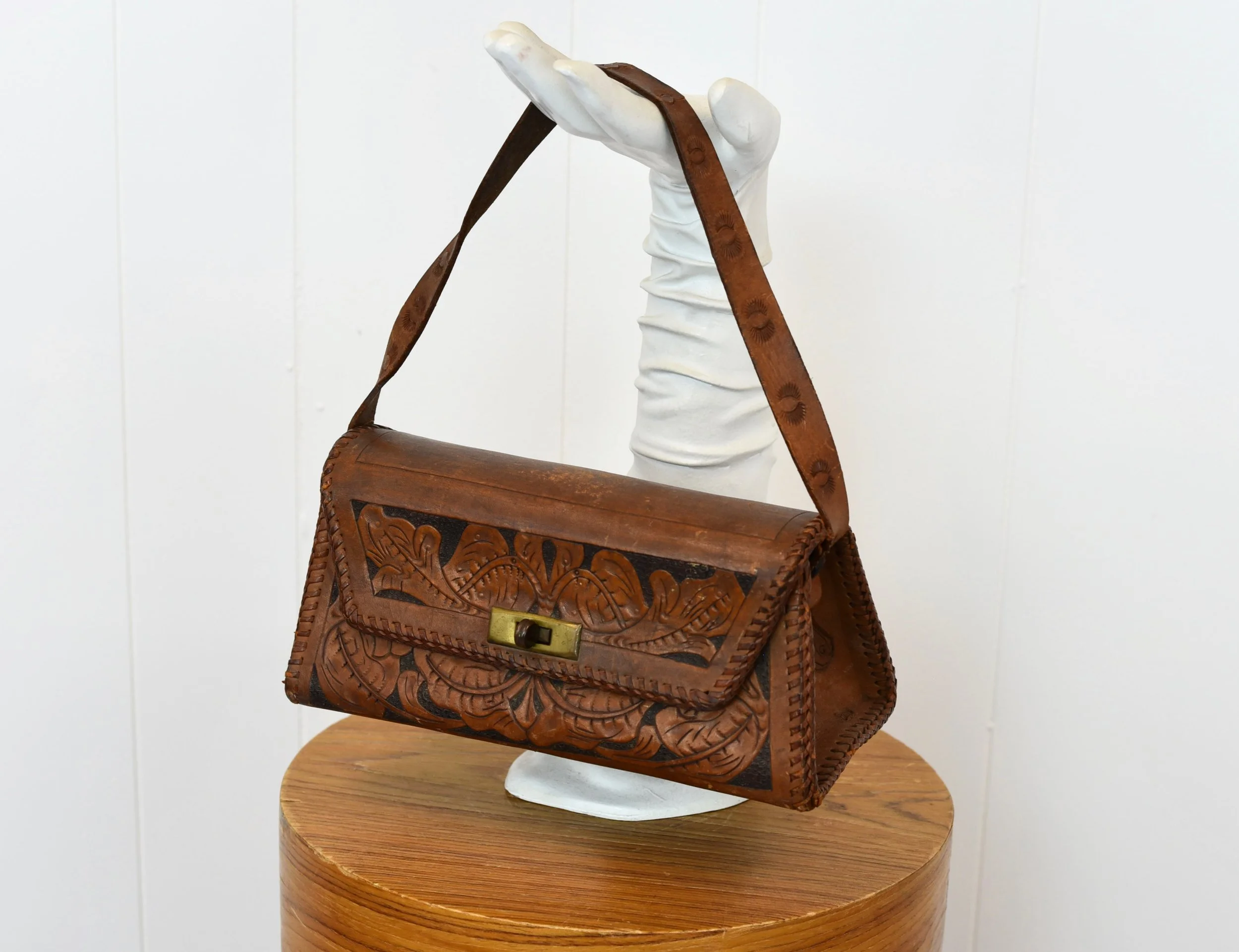 1940s/1950s Tooled Leather Brown Floral Western Horse Novelty
