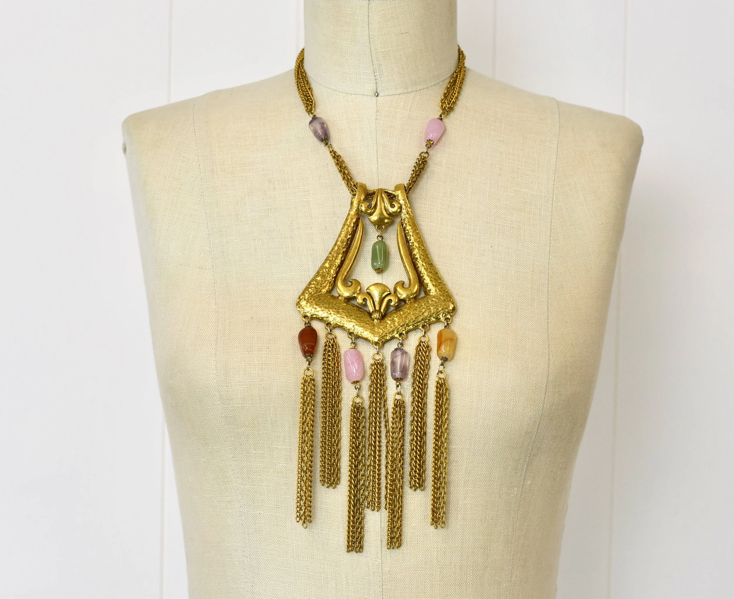 1970s Quartz Gold Toned Metal Chain Fringe Statement Runway