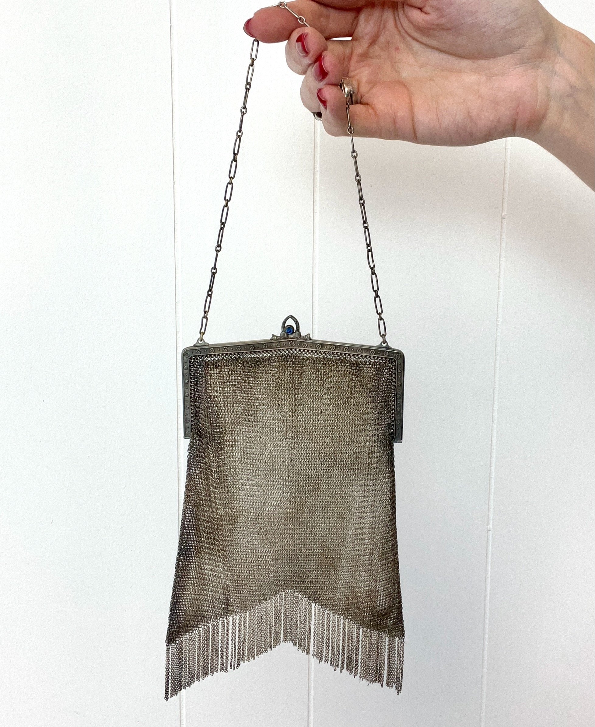 1920s Whiting & Davis Silver Chain Metal Mesh Flapper Purse Handbag — Canned Ham Vintage