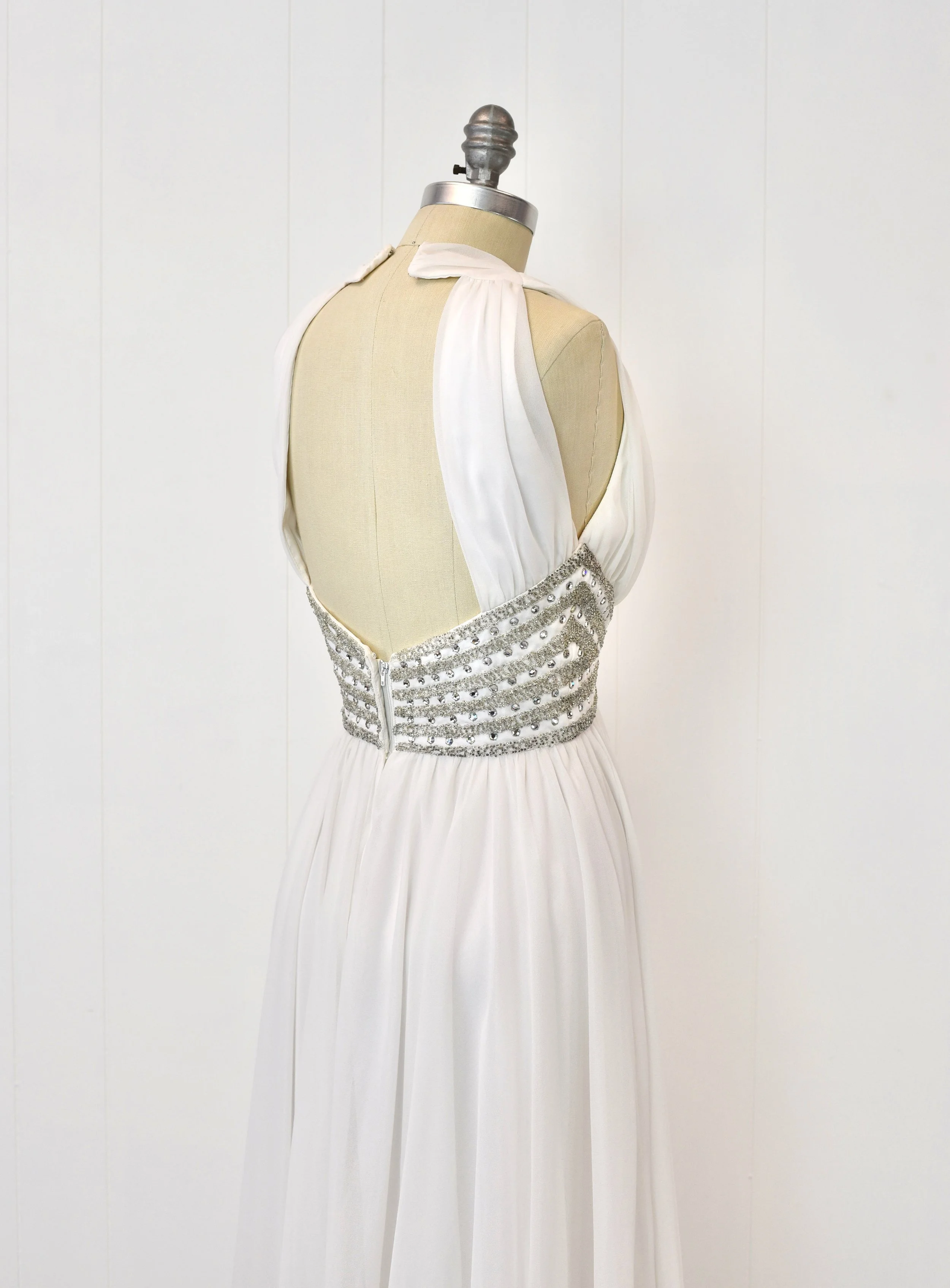 sachin and babi light blue dress 1970s Mike Benet White Rhinestone Beaded Chiffon Marilyn Monroe Party Dress  Gown — Canned Ham Vintage