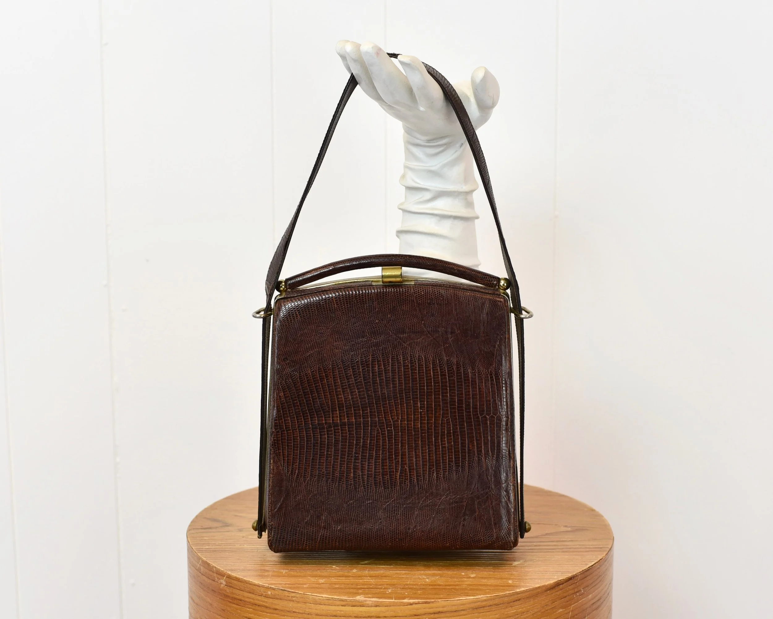 1940s/1950s Dark Brown Alligator Reptile Skin Midcentury Handbag