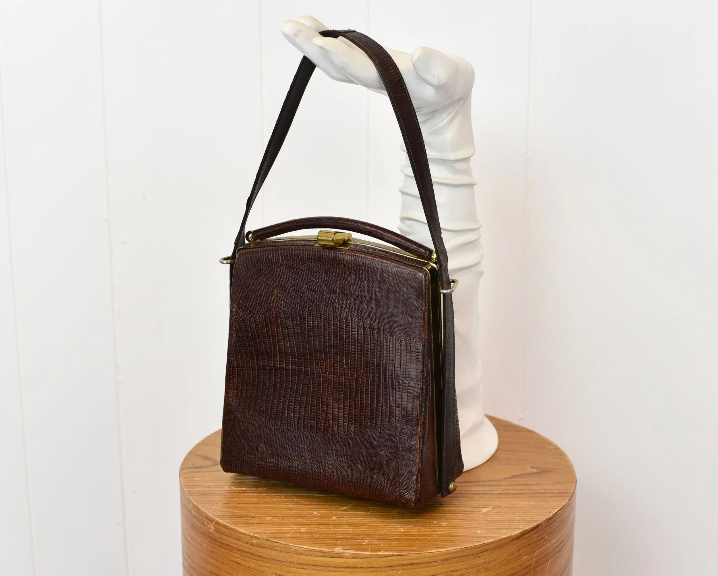 1940s/1950s Dark Brown Alligator Reptile Skin Midcentury Handbag