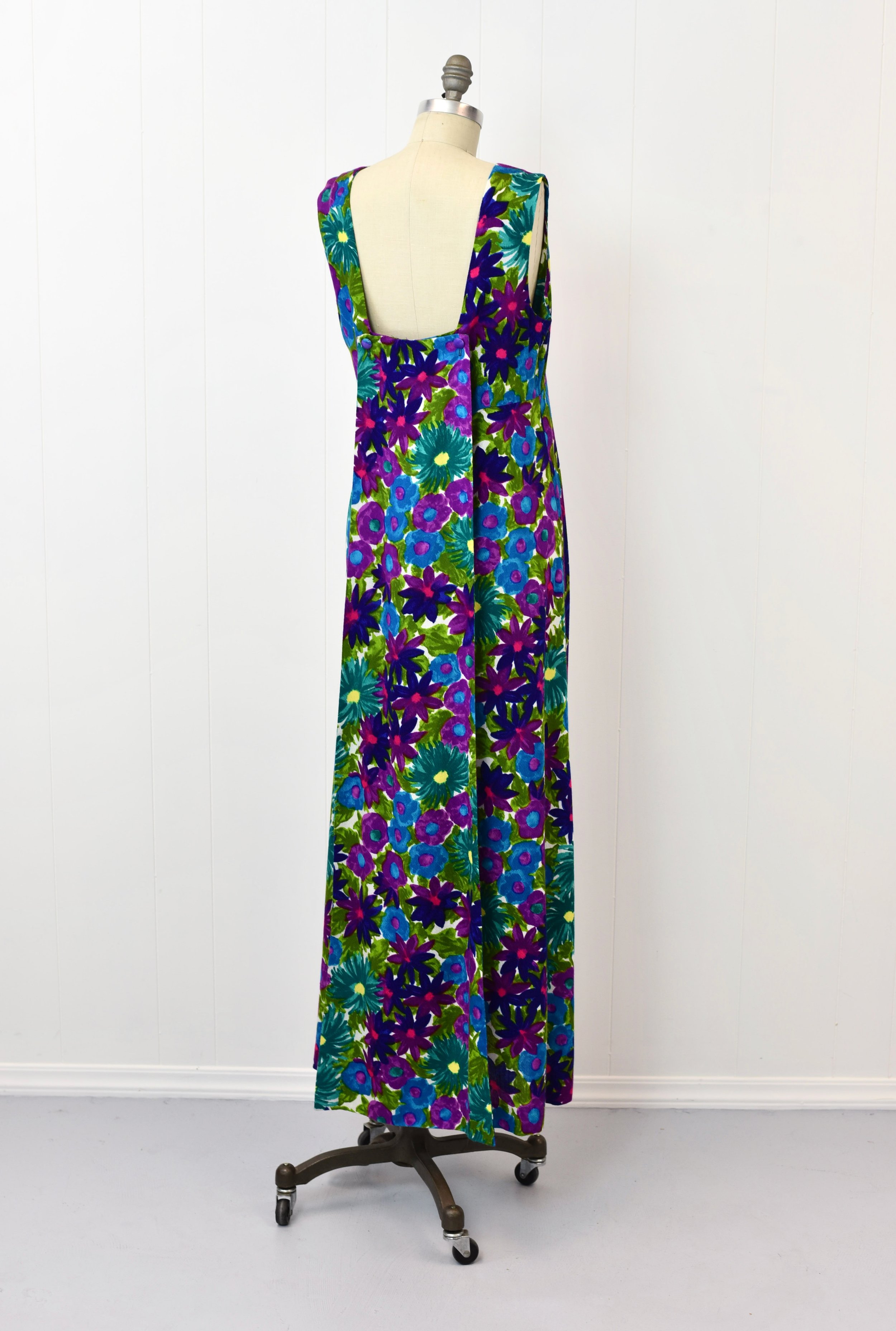 1960s Floral Purple Blue Dael's Casual Hawaiian Tiki Maxi Dress Gown —  Canned Ham Vintage