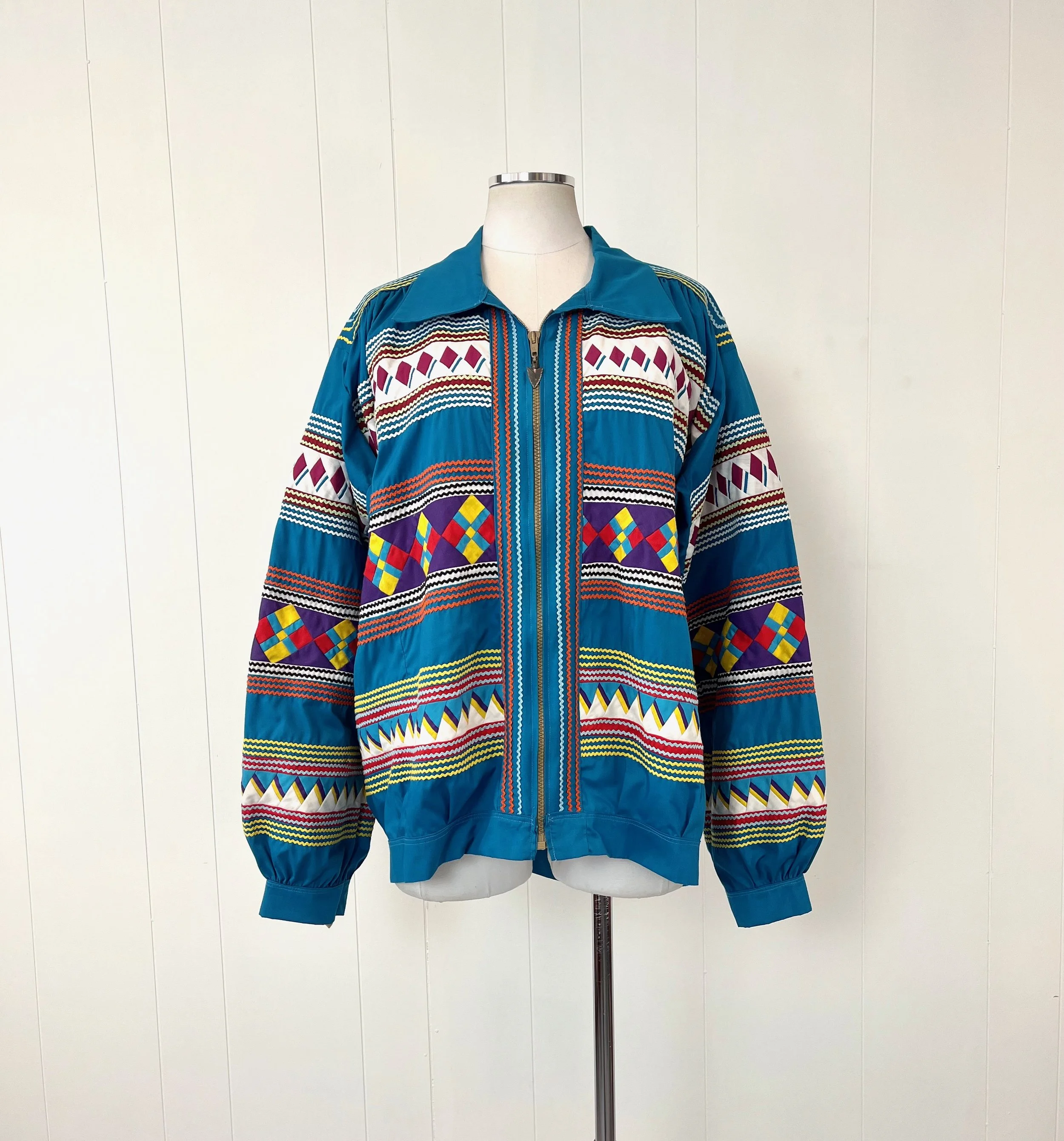 RARE 1980s Seminole Native American Patchwork Turquoise Blue Ric