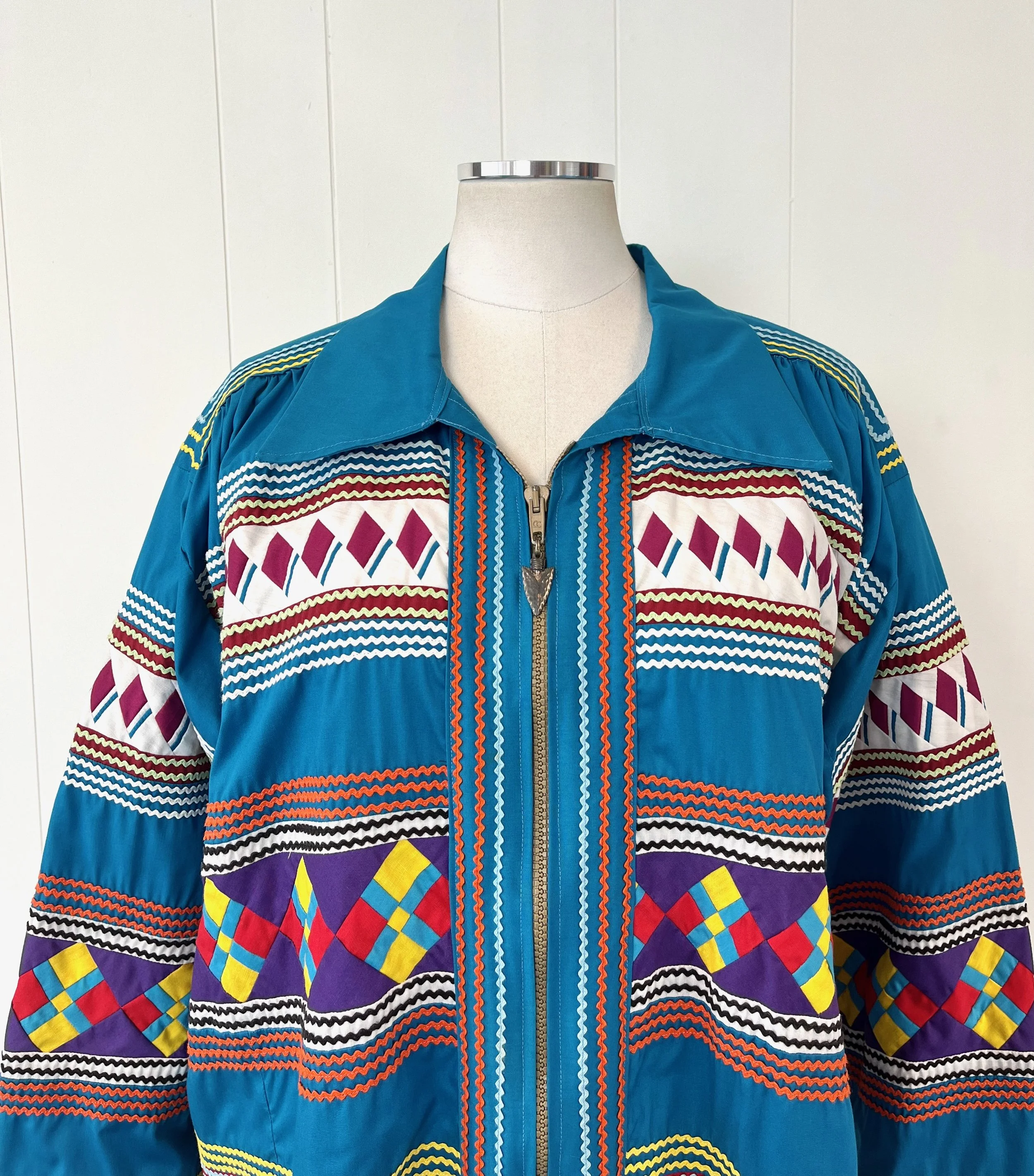 RARE 1980s Seminole Native American Patchwork Turquoise Blue Ric 