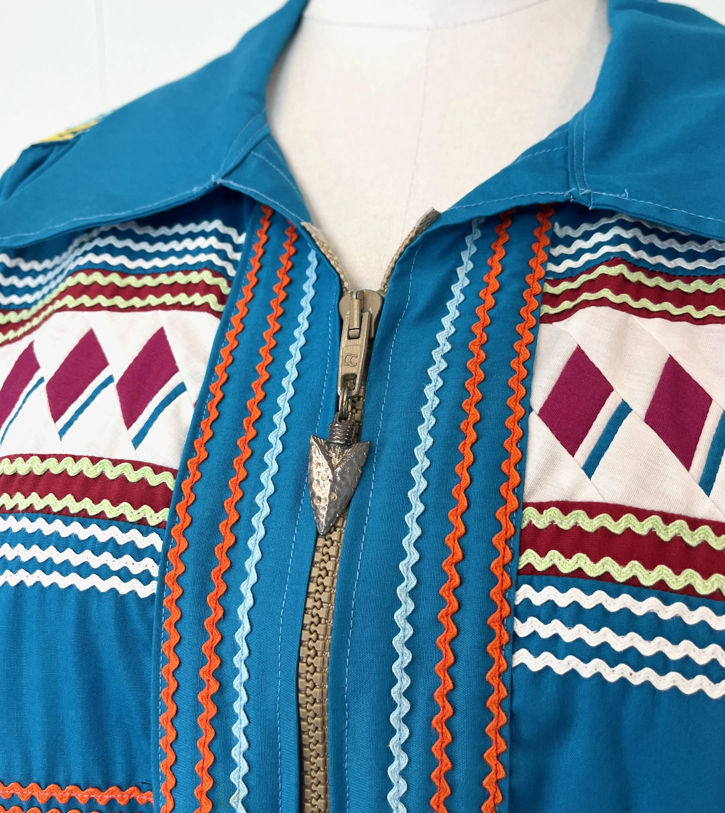 RARE 1980s Seminole Native American Patchwork Turquoise Blue Ric 
