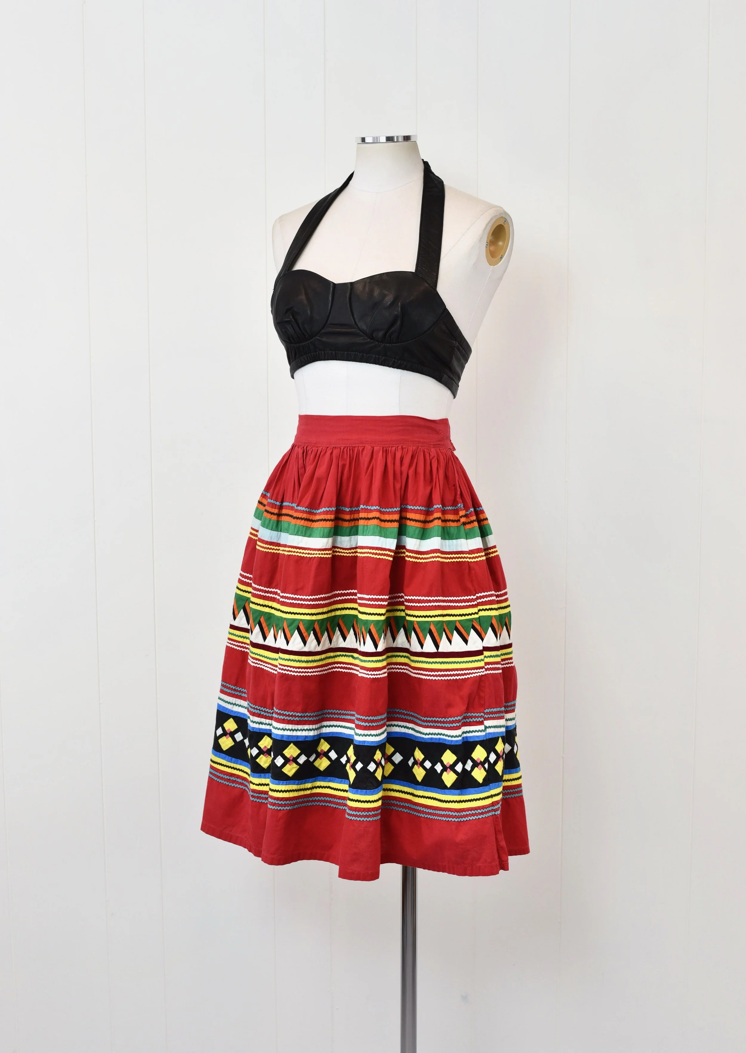 RARE 1950s Seminole Native American Patchwork Souvenir Red Skirt
