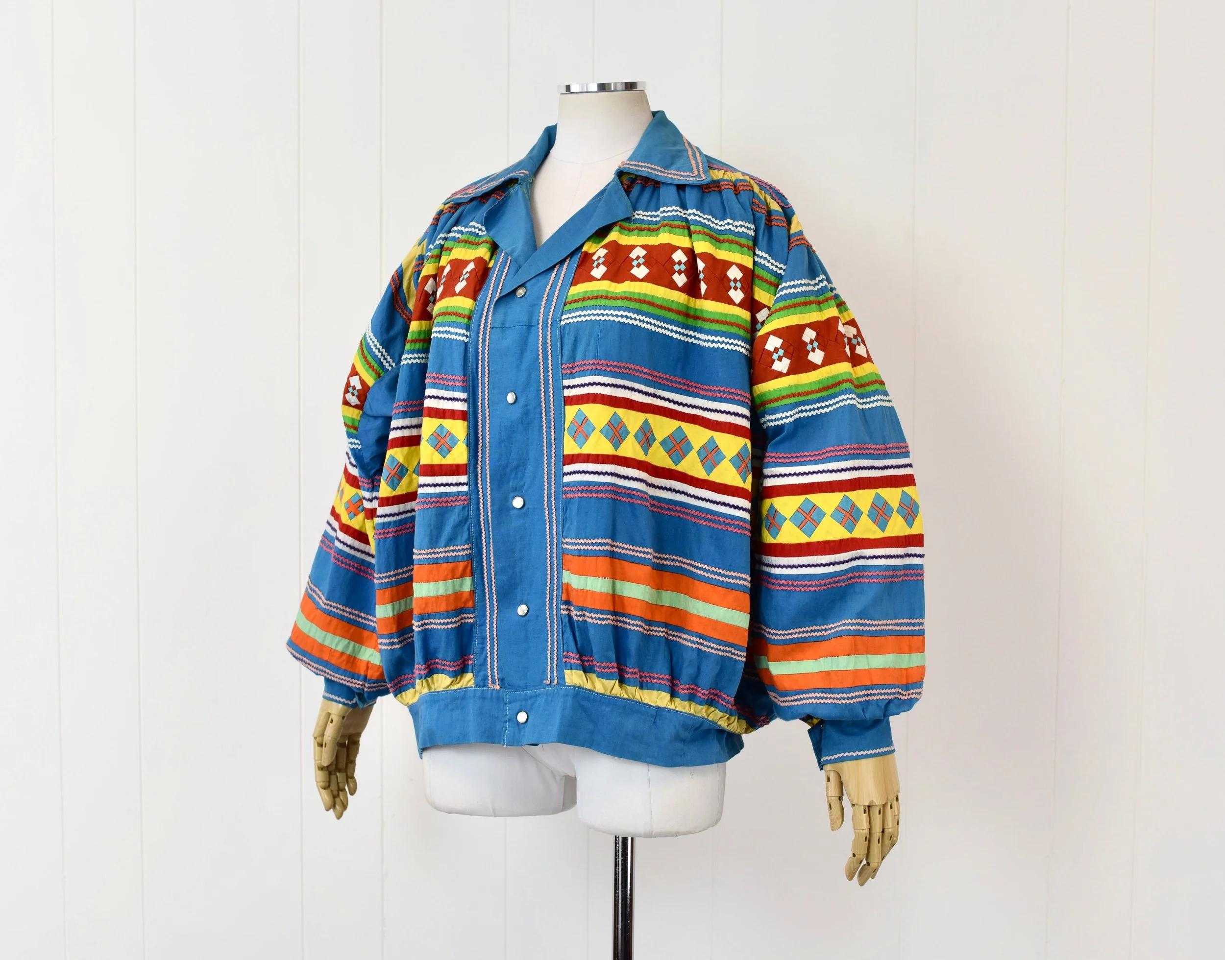 RARE 1970s Seminole Native American Turquoise Blue Patchwork