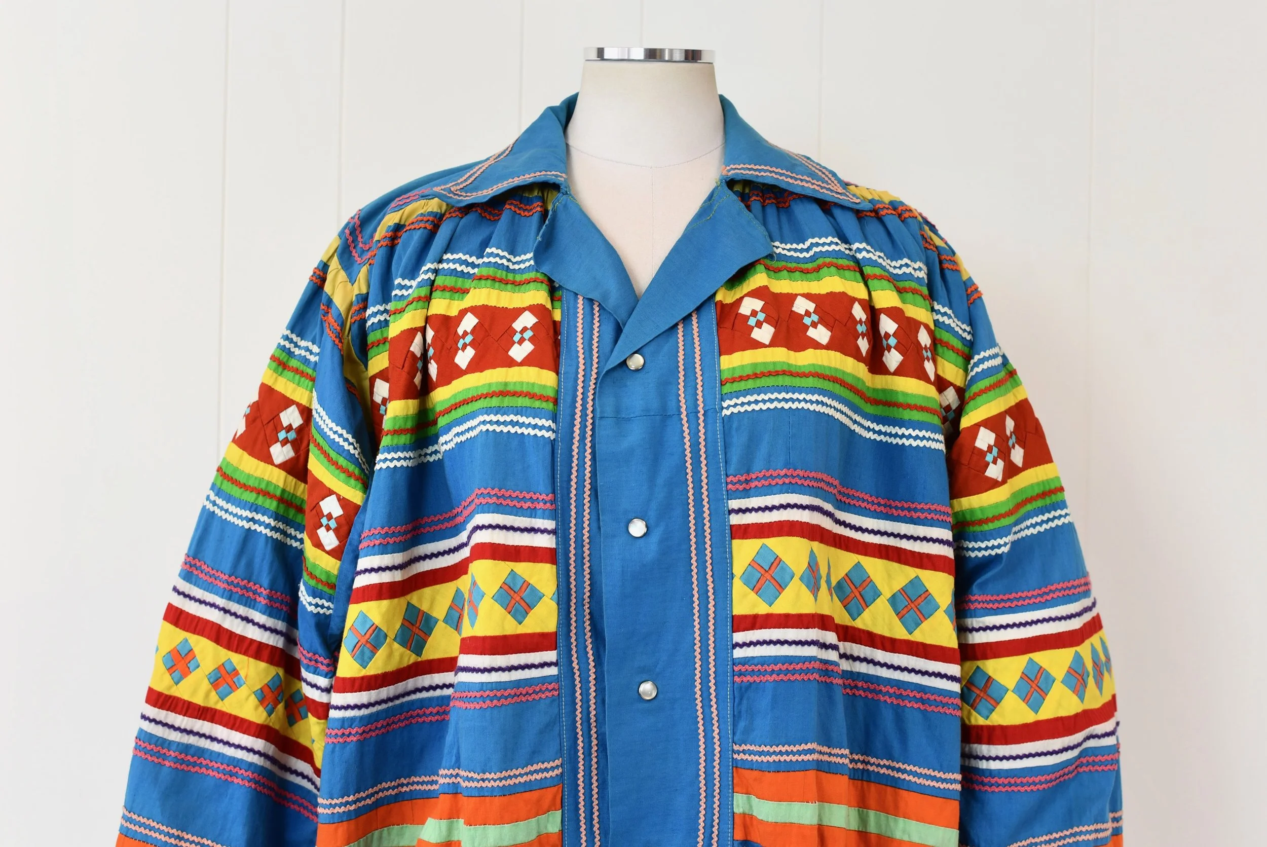 RARE 1970s Seminole Native American Turquoise Blue Patchwork