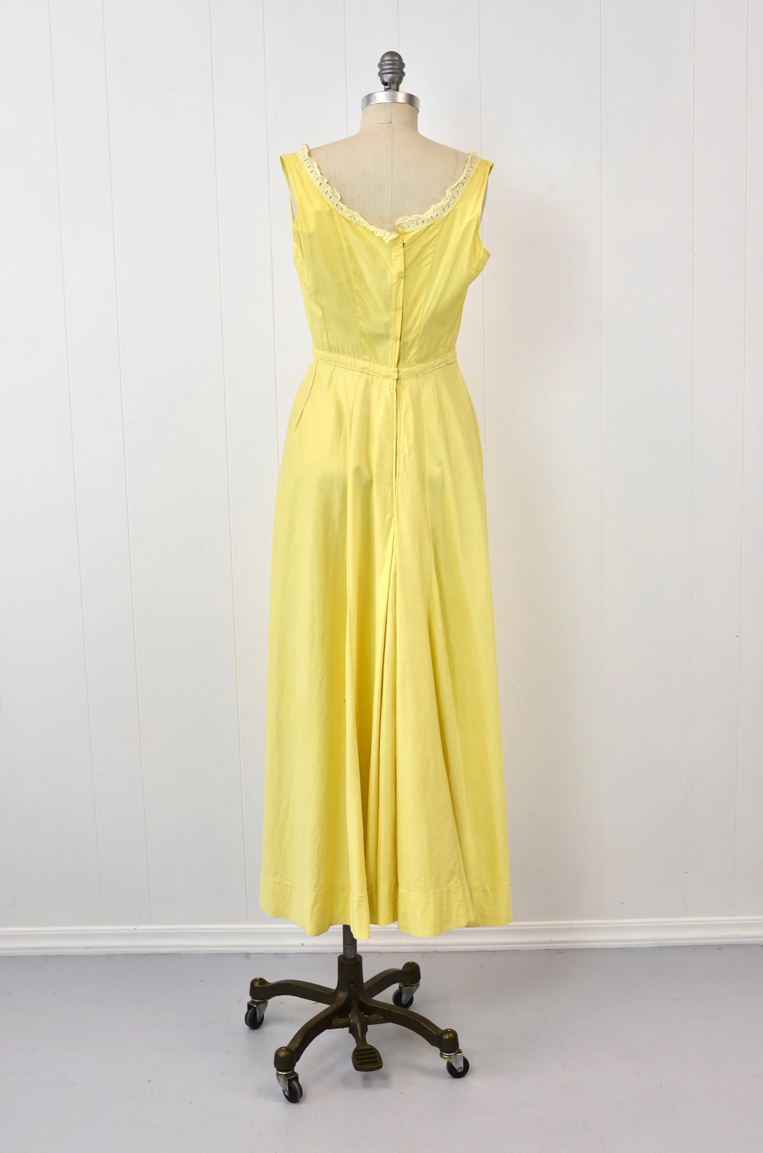 Antique 1800s/1900s Victorian Edwardian Yellow Lace Cotton Lawn Lingerie Sun Underdress Slip Dress  Canned Ham Vintage