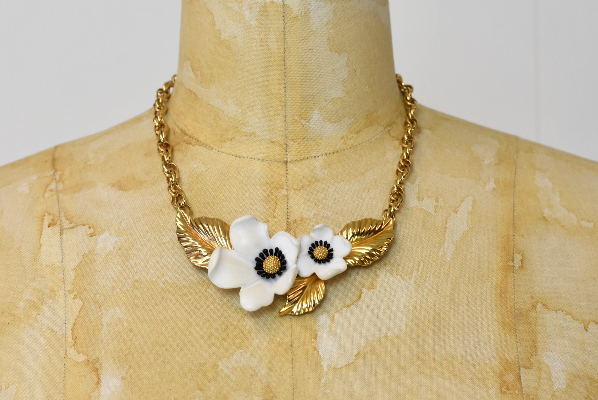 1980s Louis Feraud Paris Dogwood Flower Gold Tone Runway Designer Couture  Statement Necklace Jewelry — Canned Ham Vintage