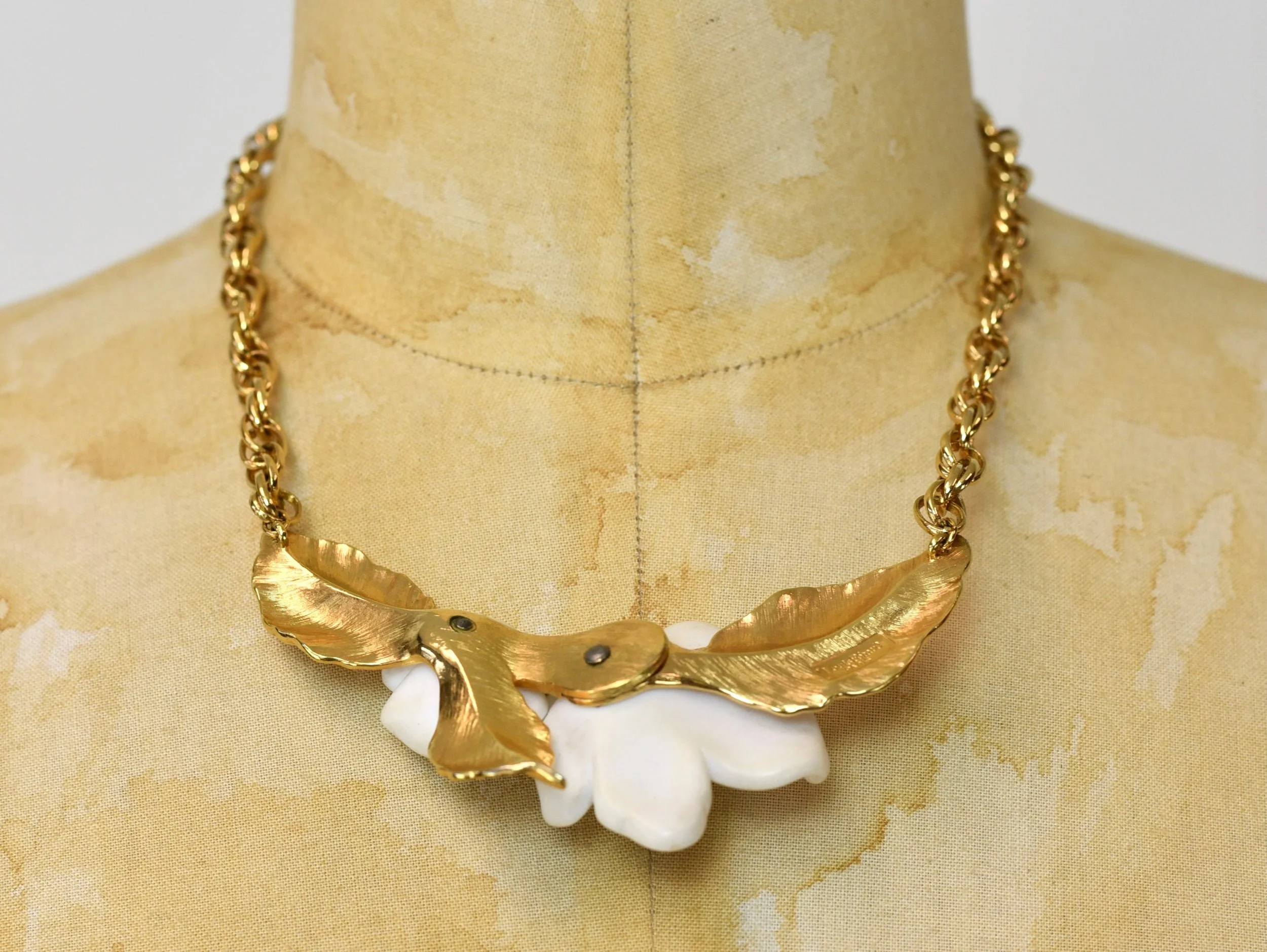 1980s Louis Feraud Paris Dogwood Flower Gold Tone Runway Designer