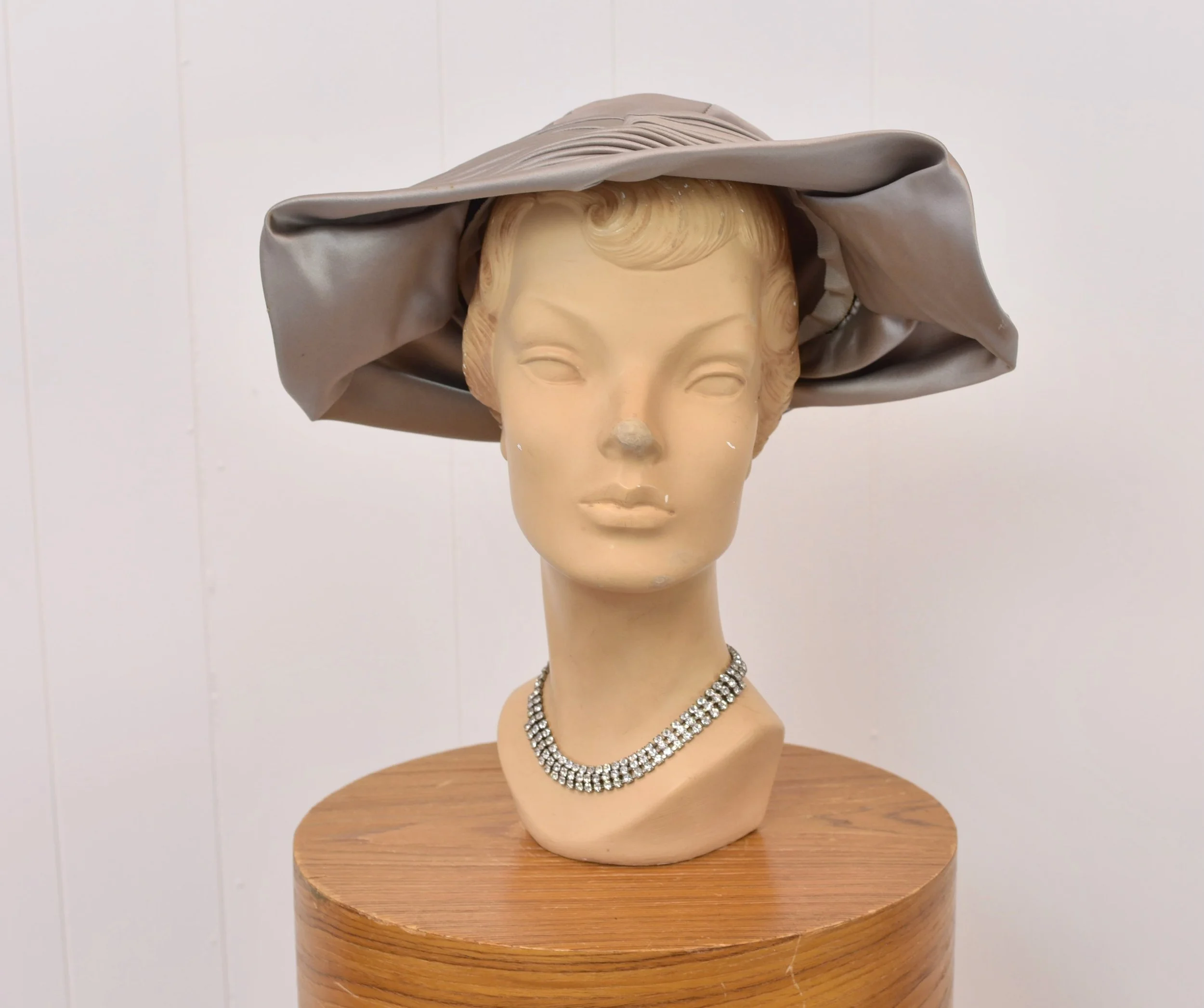 1950s Claude Saint Cyr Gray Pleated Wide Brim Hat — Canned Ham Vintage