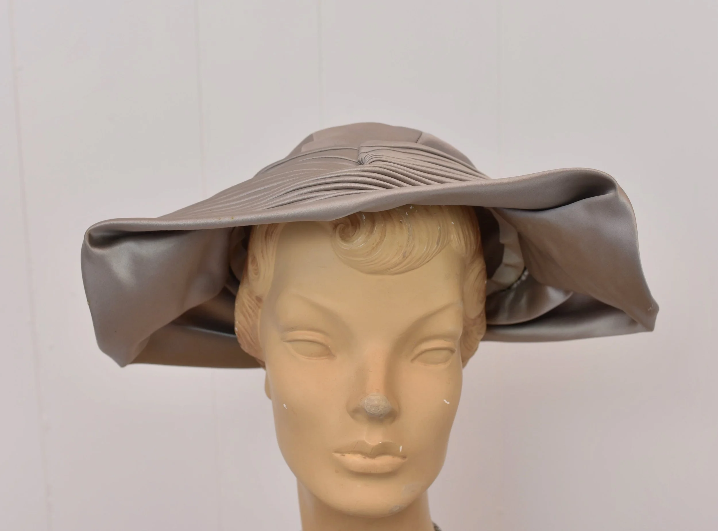 1950s Claude Saint Cyr Gray Pleated Wide Brim Hat — Canned Ham Vintage