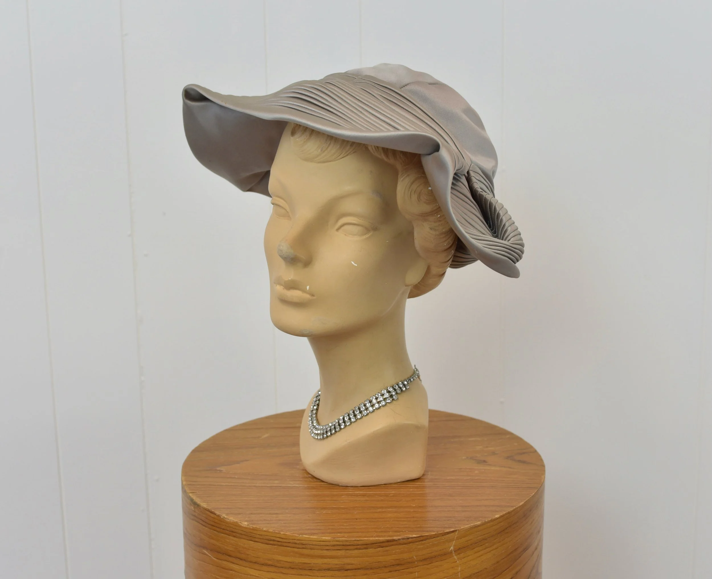 1950s Claude Saint Cyr Gray Pleated Wide Brim Hat — Canned Ham Vintage