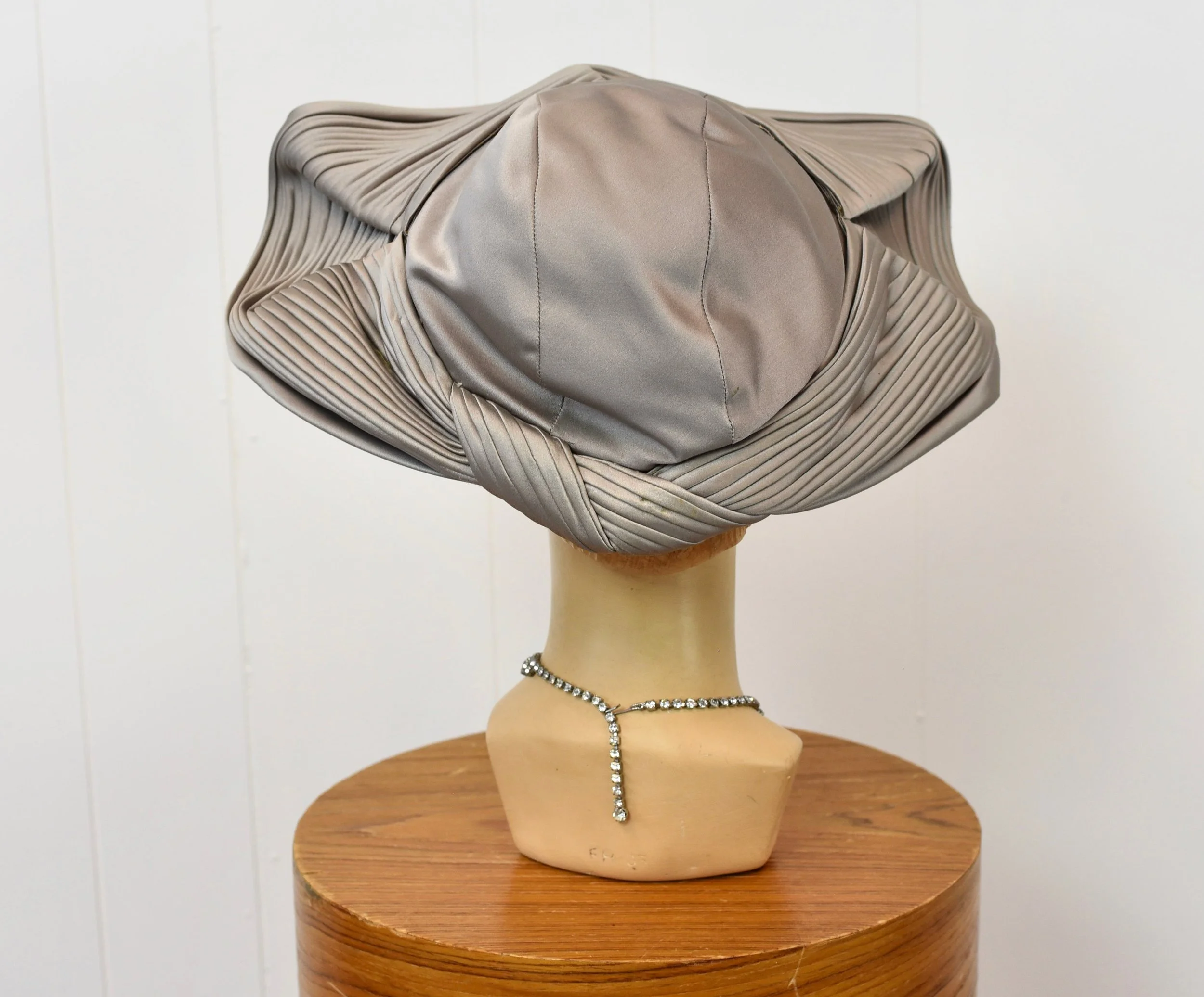 1950s Claude Saint Cyr Gray Pleated Wide Brim Hat — Canned Ham Vintage
