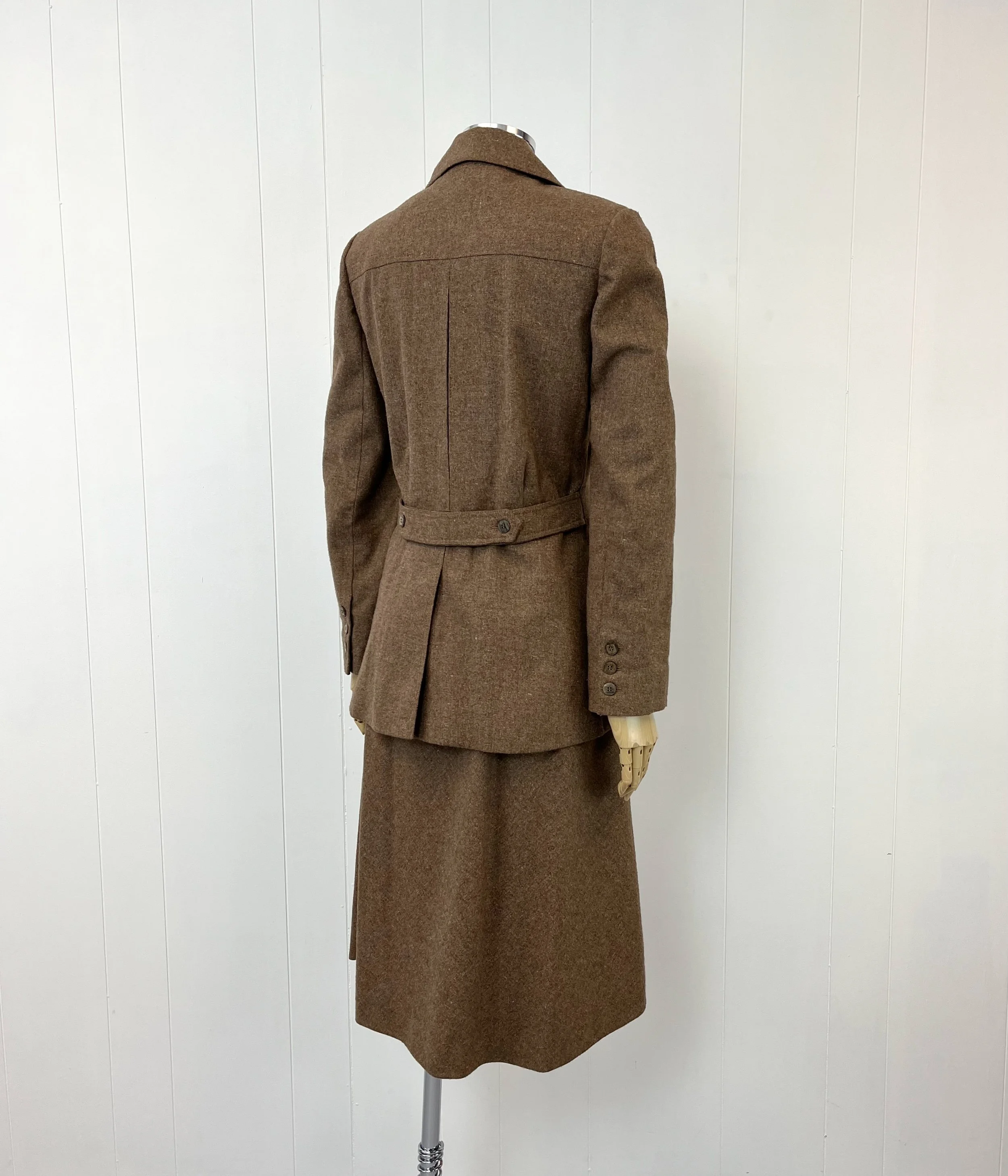 1970s Vogue Brown Wool Jacket & Skirt Two Piece Suit Set — Canned 