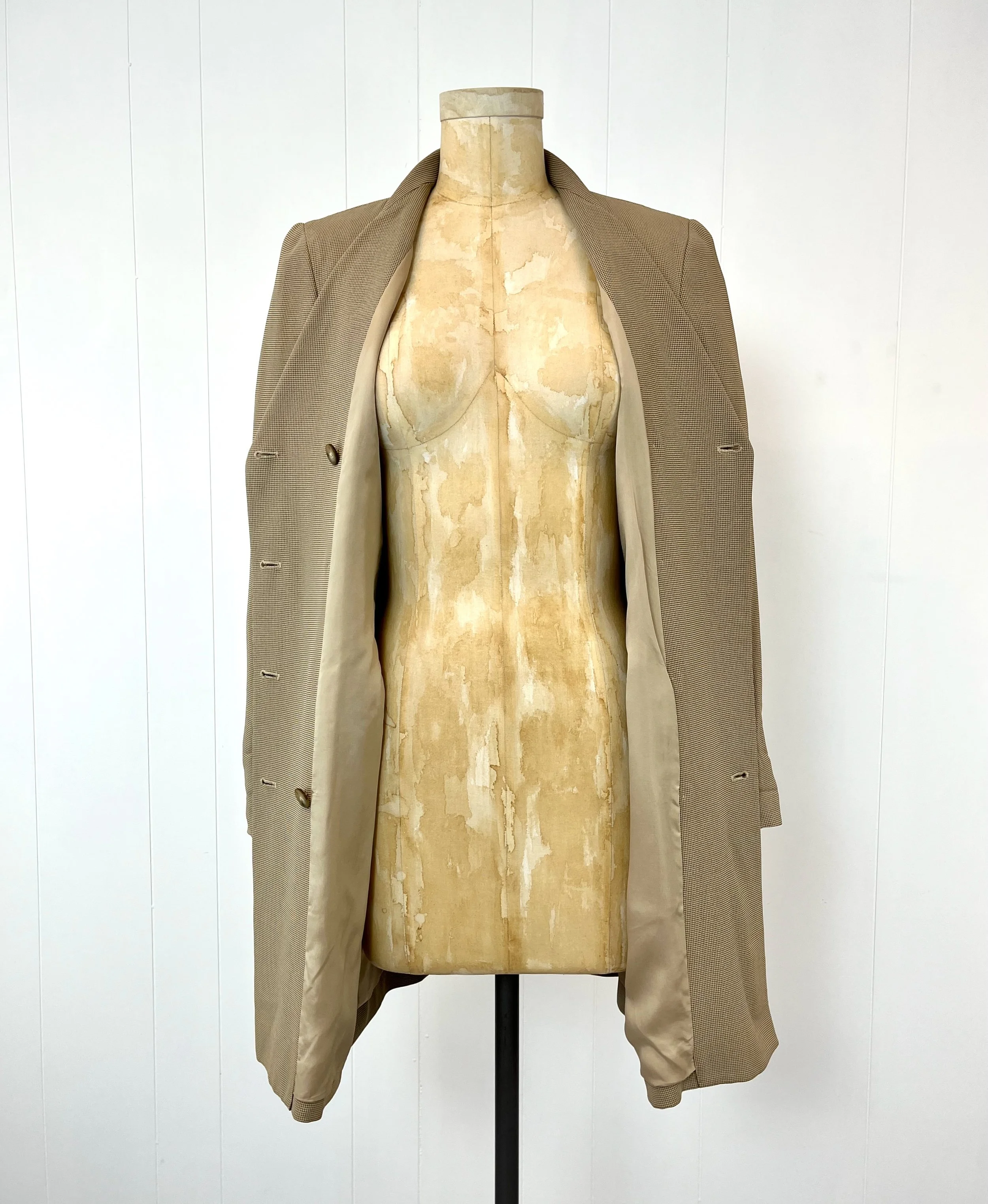1990s DKNY Donna Karan New York Brown Houndstooth Coat Jacket