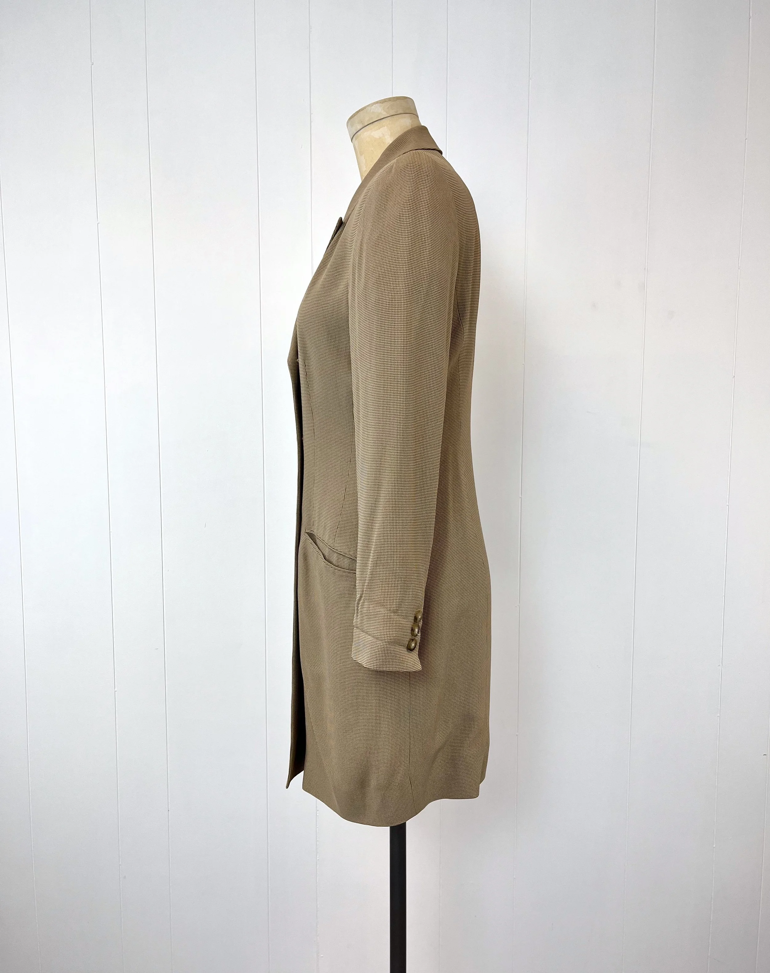 1990s DKNY Donna Karan New York Brown Houndstooth Coat Jacket 
