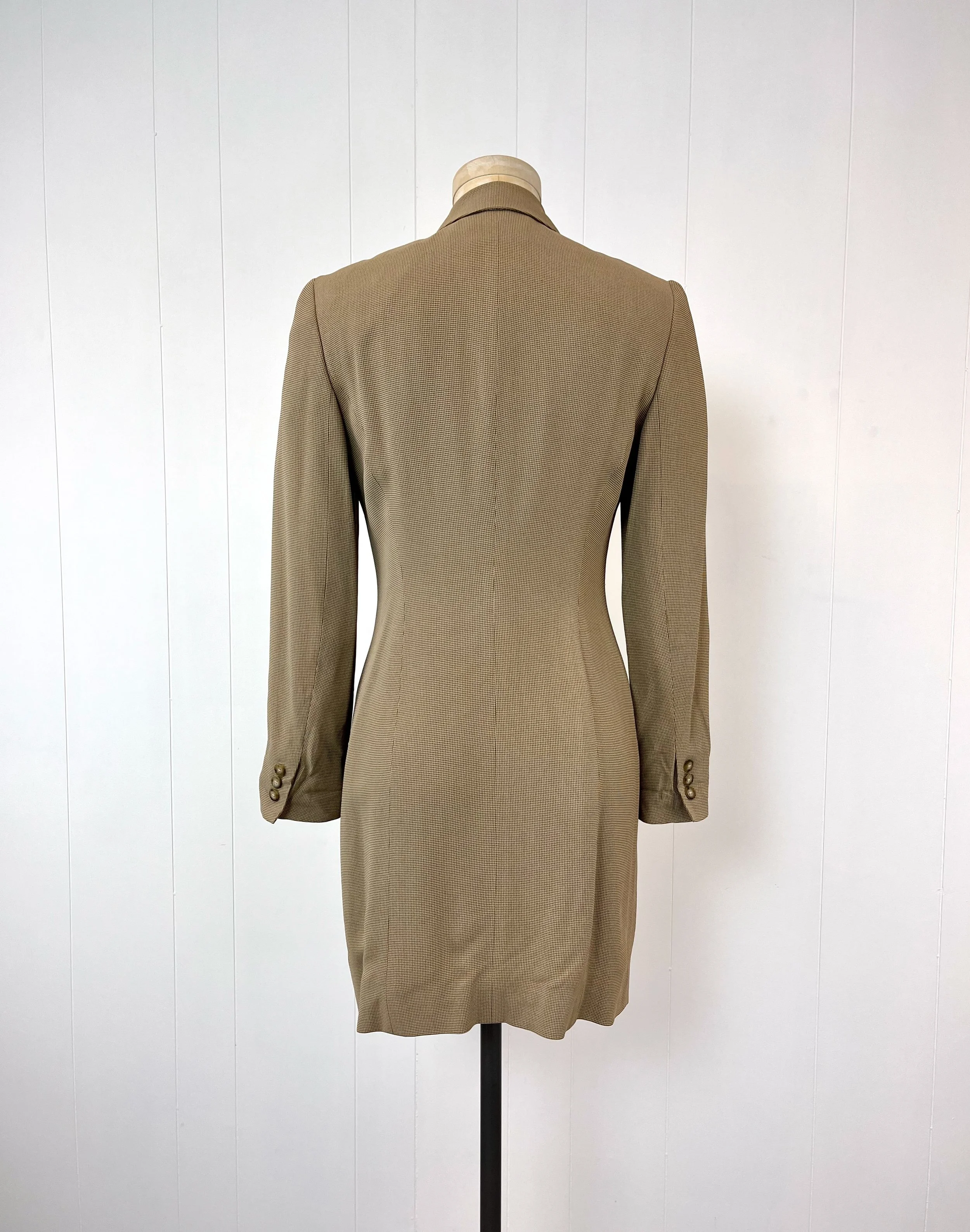 1990s DKNY Donna Karan New York Brown Houndstooth Coat Jacket