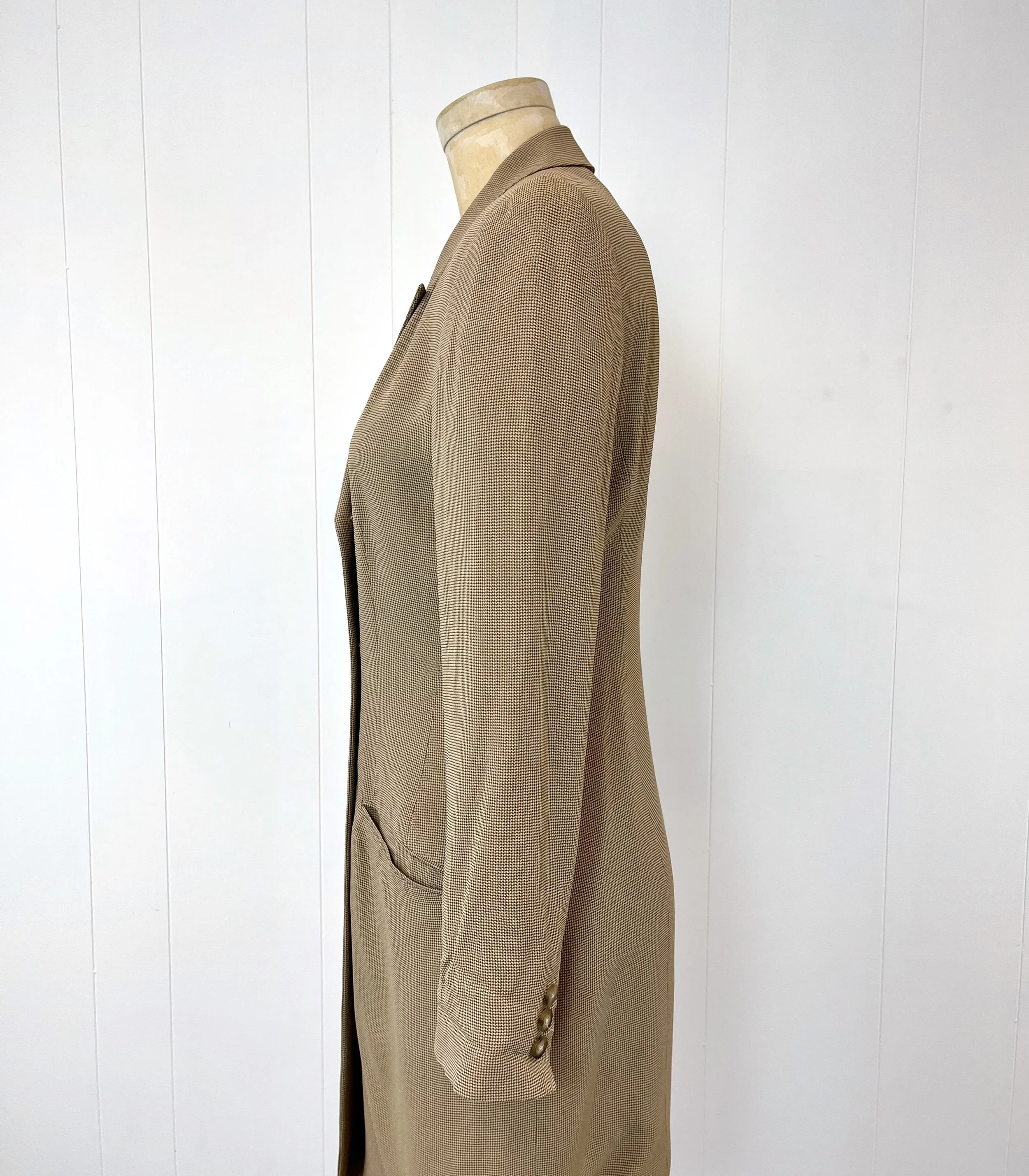 1990s DKNY Donna Karan New York Brown Houndstooth Coat Jacket 