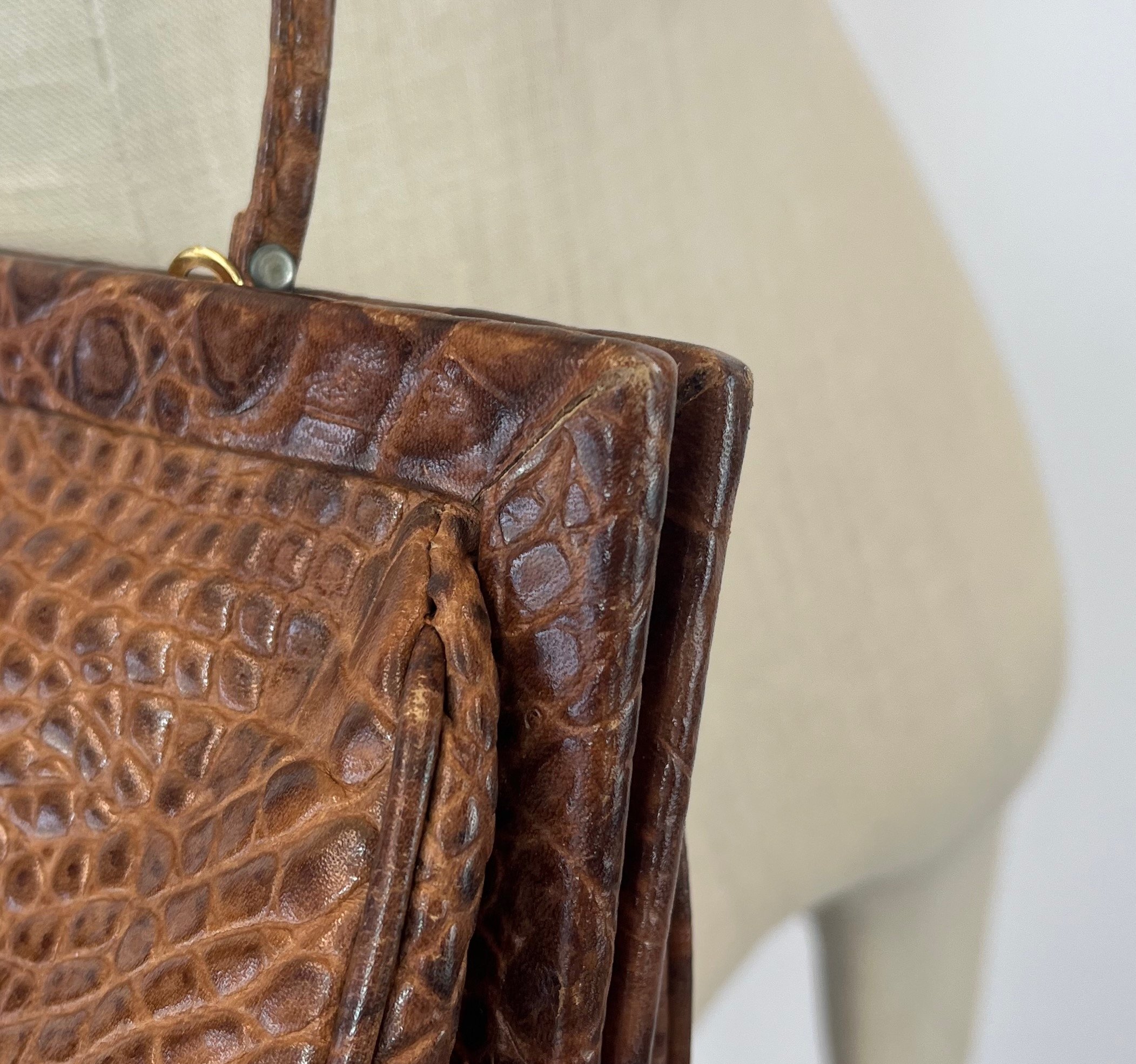 1980s Paola del Lungo Brown Embossed Leather Alligator Crocodile Purse  Handbag Clutch — Canned Ham Vintage
