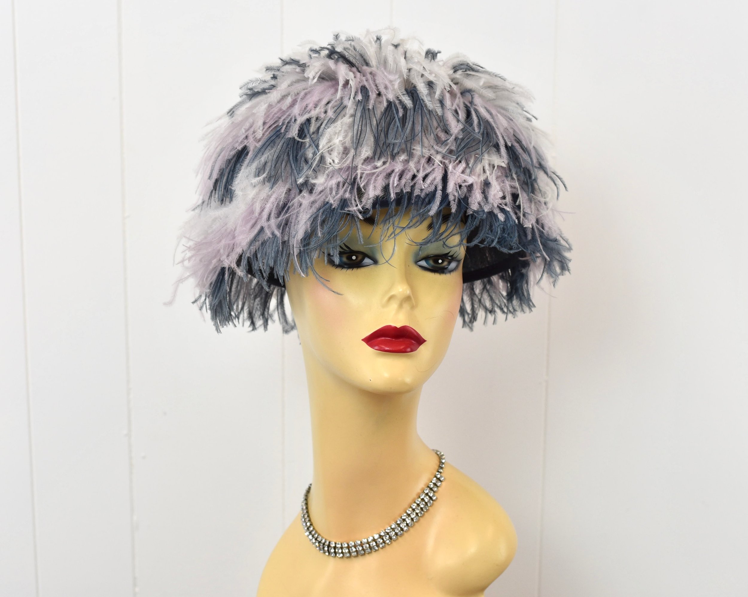 1960s Blue Ostrich Feather Rhinestone Deborah Exclusive Avant Garde Hat —  Canned Ham Vintage