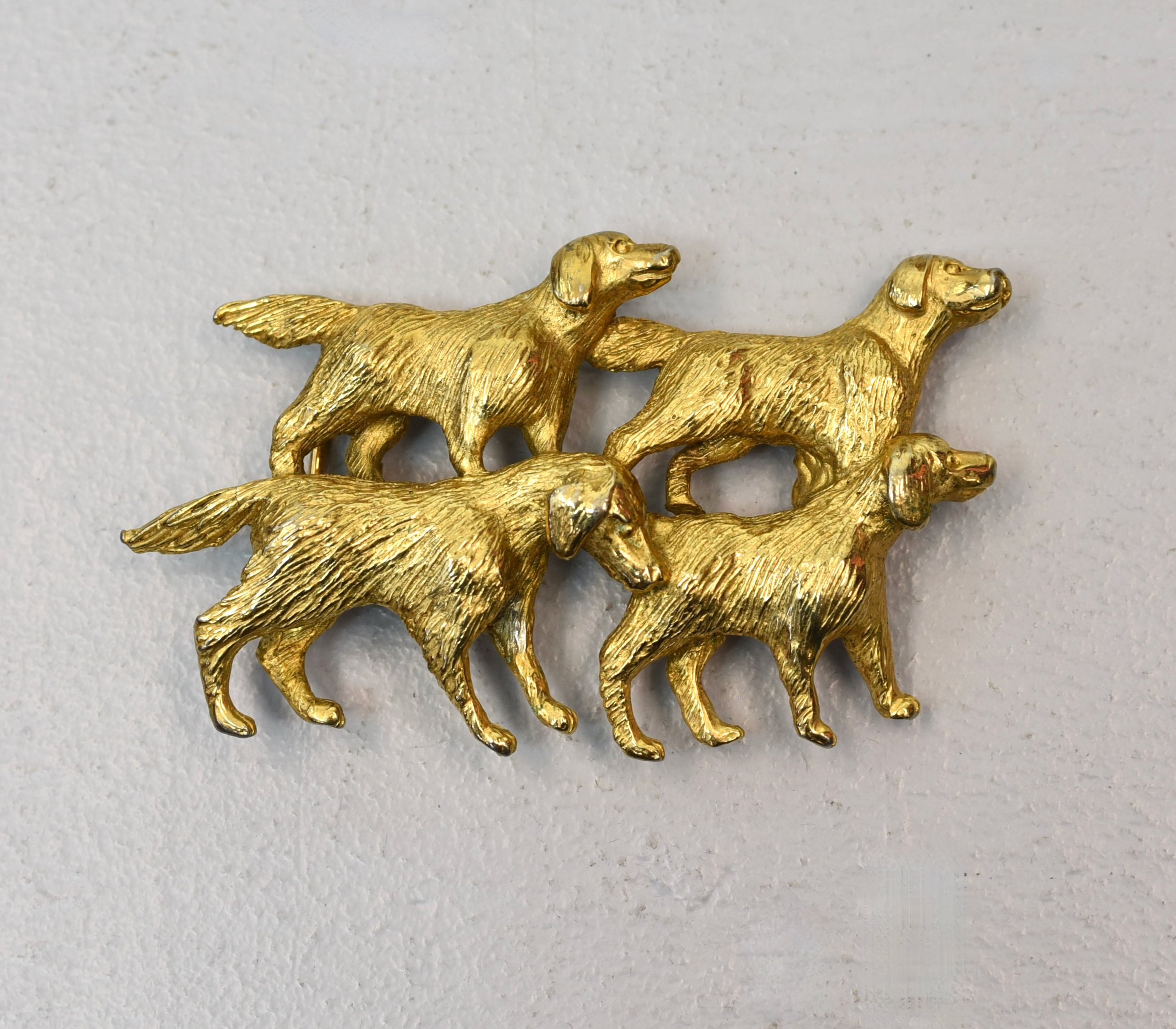 1991 1990s Mimi Di Niscemi Labrador Dog Gold Tone Metal Statement