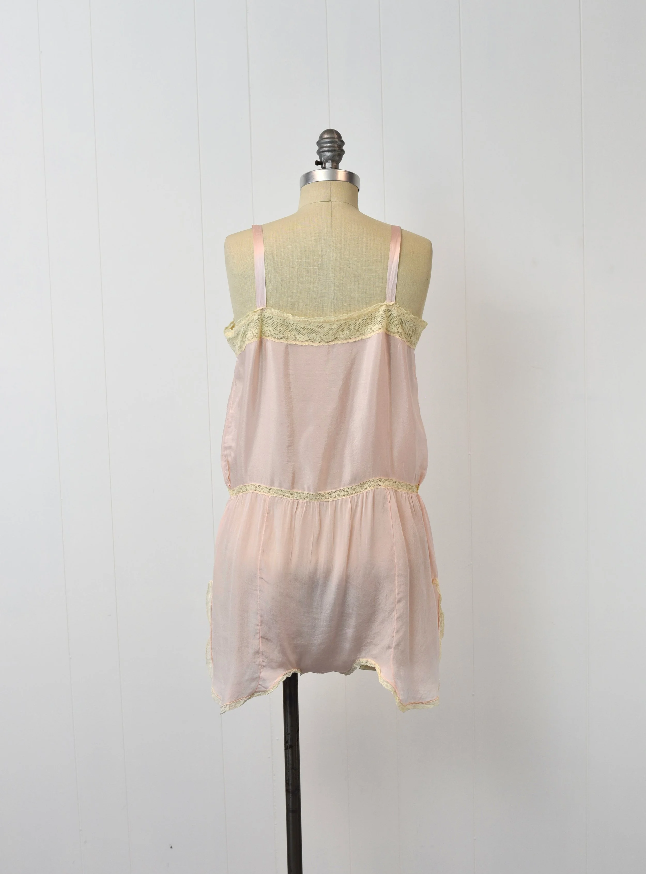 1920s Light Pink Floral Lace Embroidered One Piece Step In Flapper Teddy Lingerie Boudoir  Canned Ham Vintage