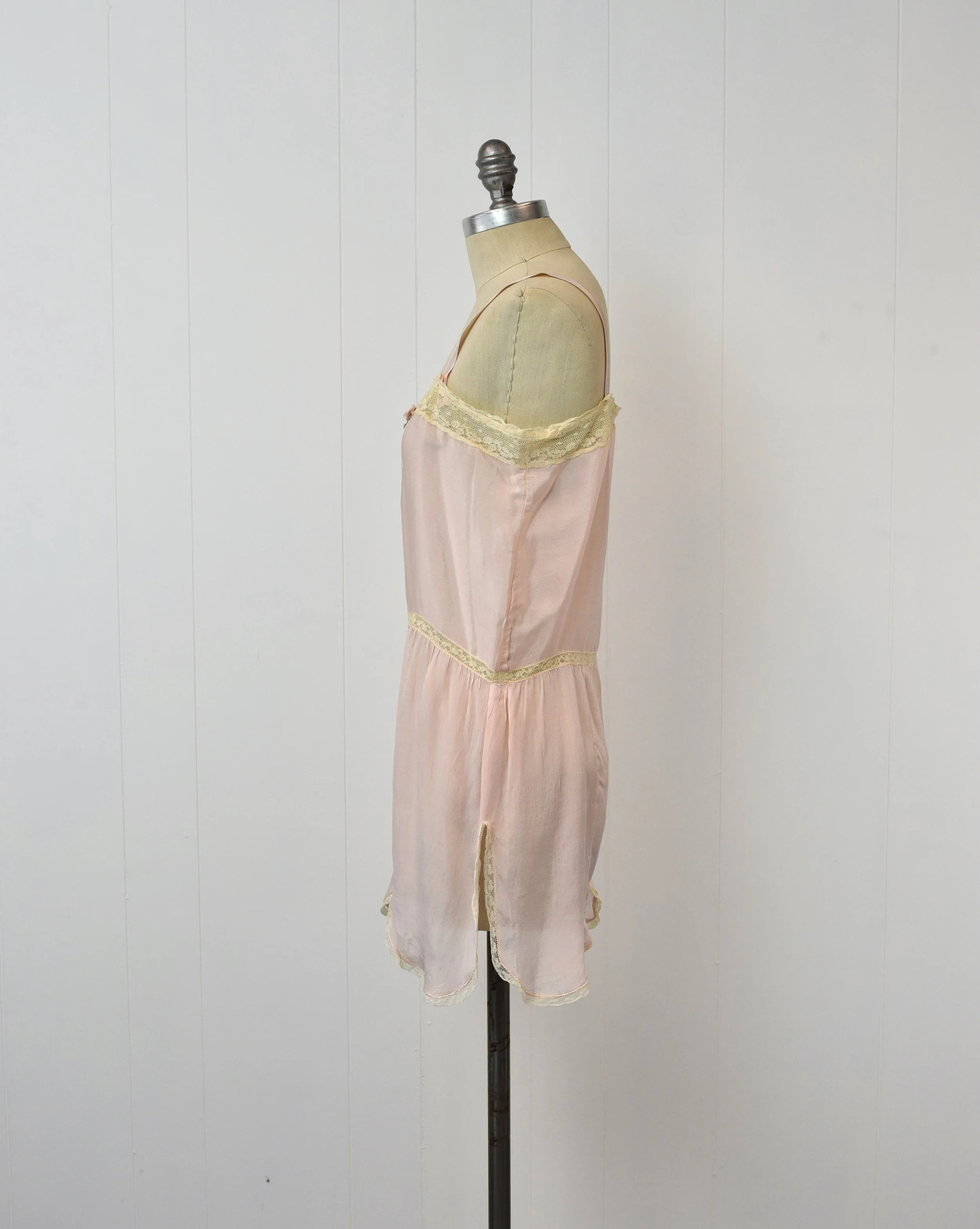 1920s Light Pink Floral Lace Embroidered One Piece Step In Flapper