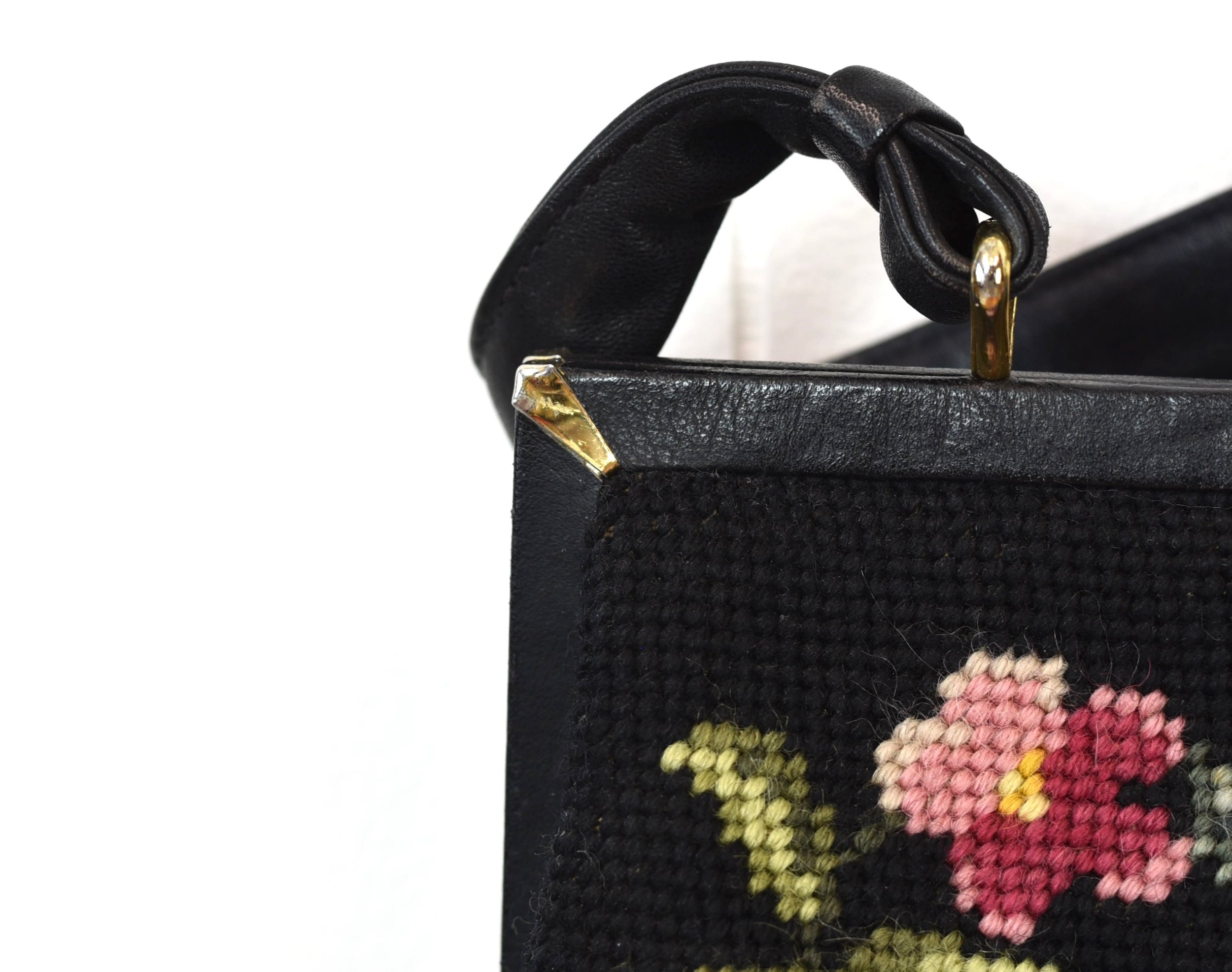 Purse ~ Premium Black Leather Classic Bag Purse BAG 47 for Needlepoint –  Needlepoint by Wildflowers