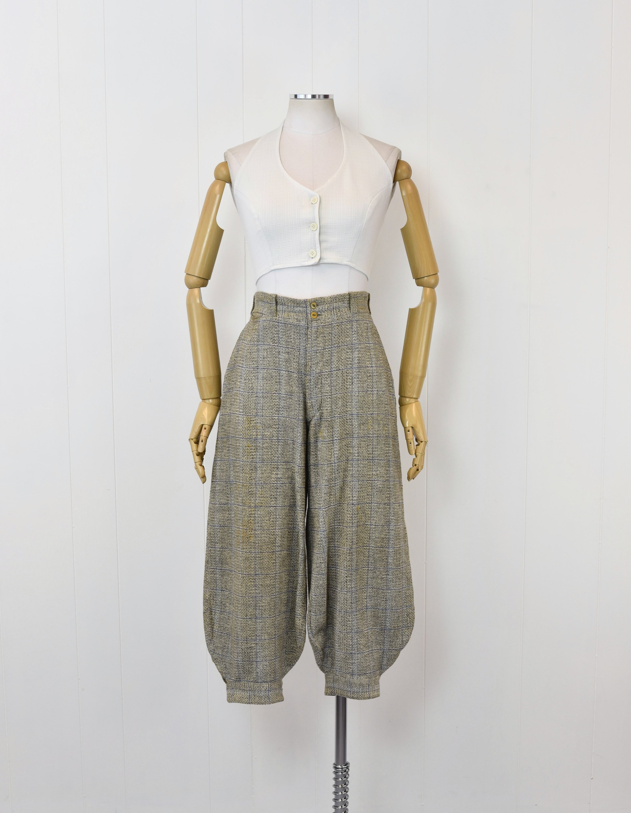 1930s/1940s Gray Blue Plaid Checkered Wool Jodhpur Riding Trousers