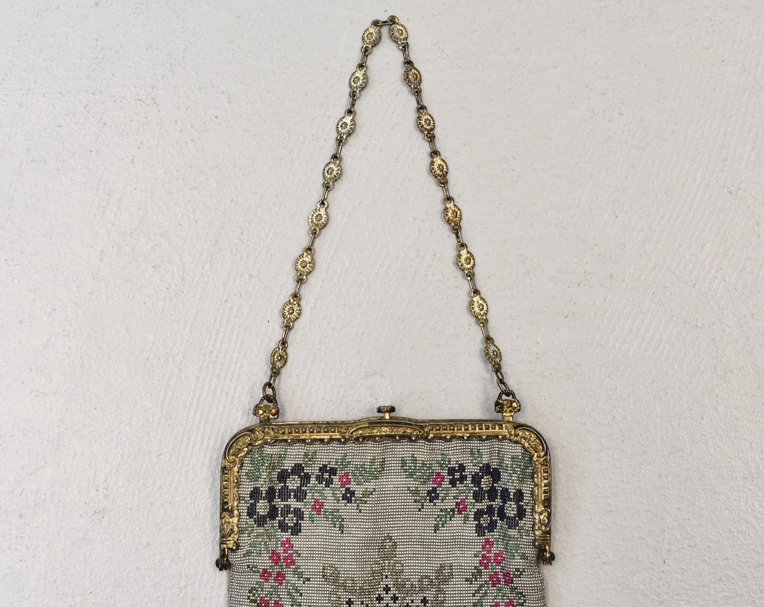 Vintage Art Deco Beaded Purse Antique Evening Bag Tiny Flapper Floral  Fringe