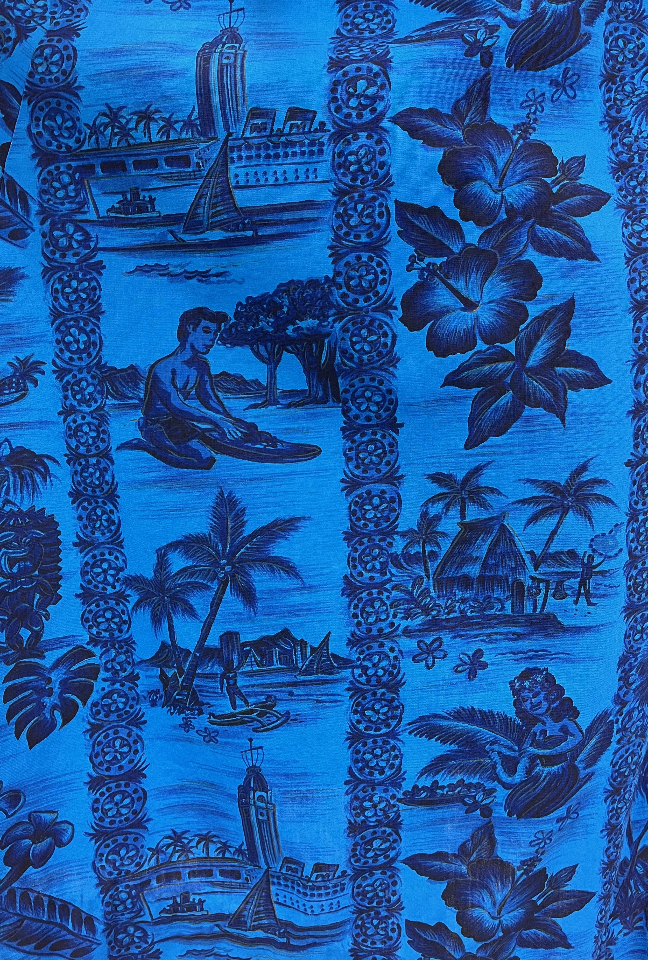 1960s/1970s Blue Hawaiian Novelty Print Floral Cotton Sun Muumuu Dress  Volup Plus Size — Canned Ham Vintage