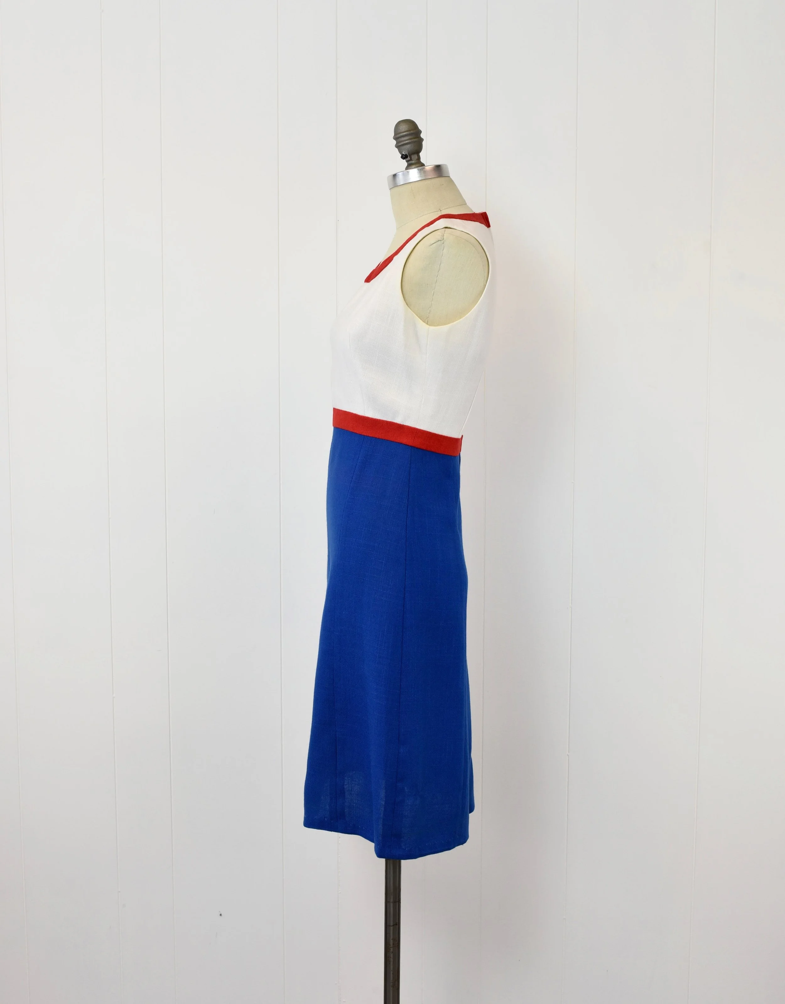 strapless open back dress Ladies Retro Mod Vintage Red White and Blue Dress 18 / Red