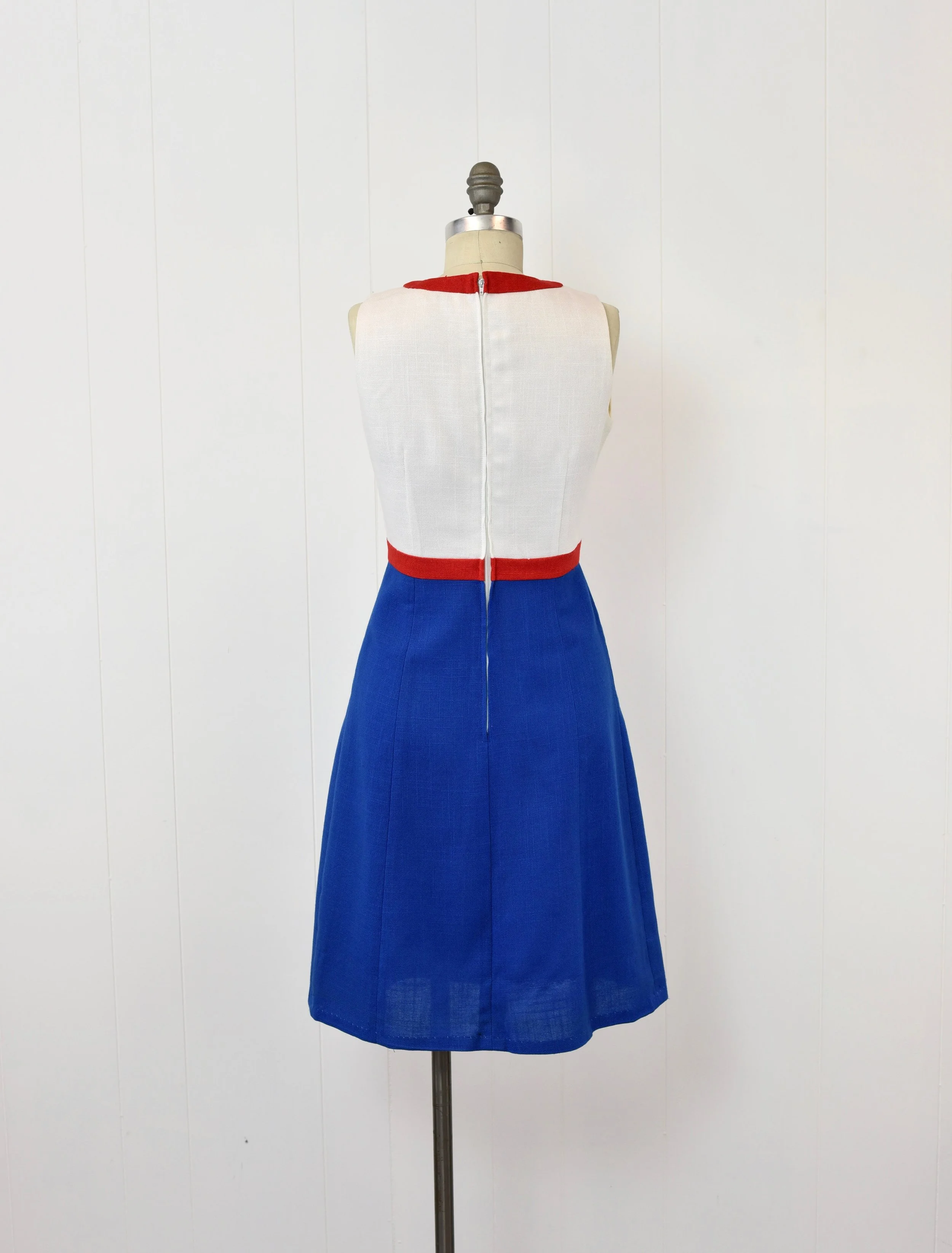 blue based red dress Dark Blue 1950s Red & White Stripes Halter Dress