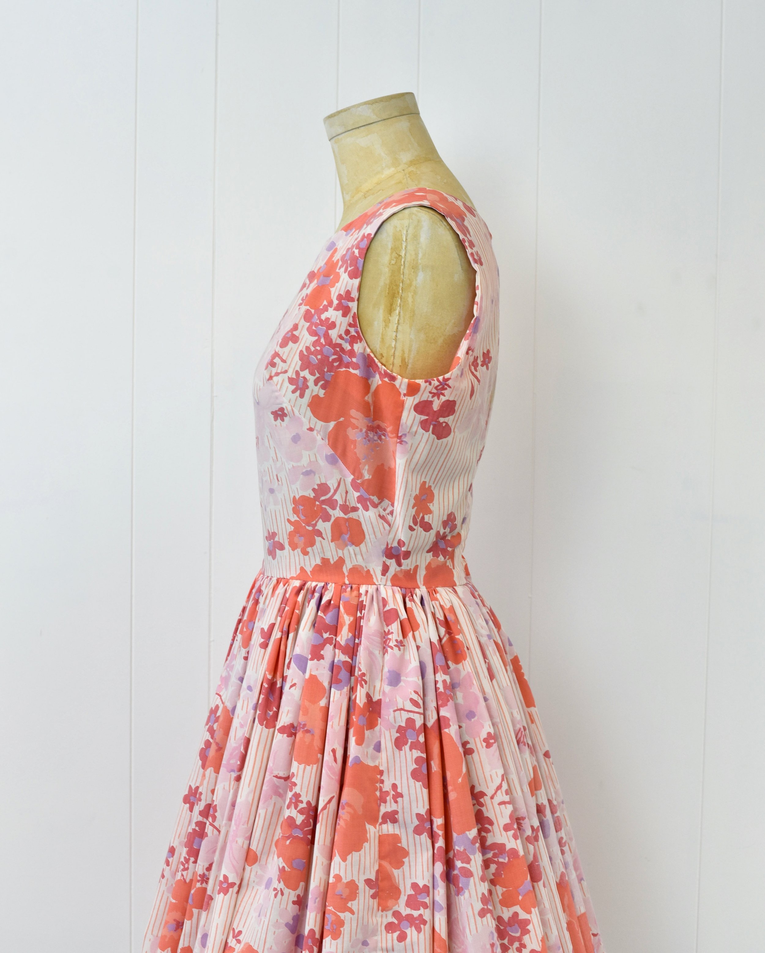 strapless open back dress RORY Orange and Pink Floral, Italian Classic Linen – ReLoved by Frank &  Eileen main image 0