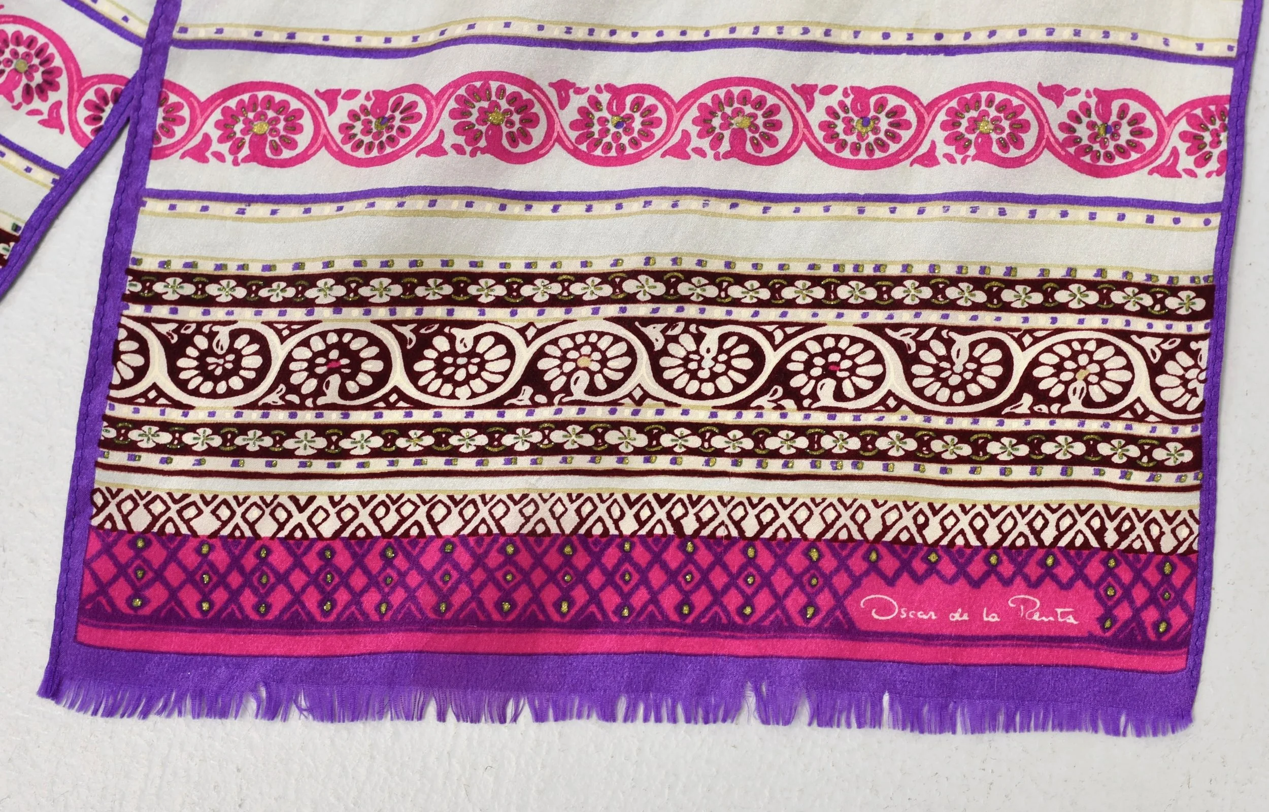 Vintage Oscar de la Renta Purple Pink Metallic Gold Floral Silk