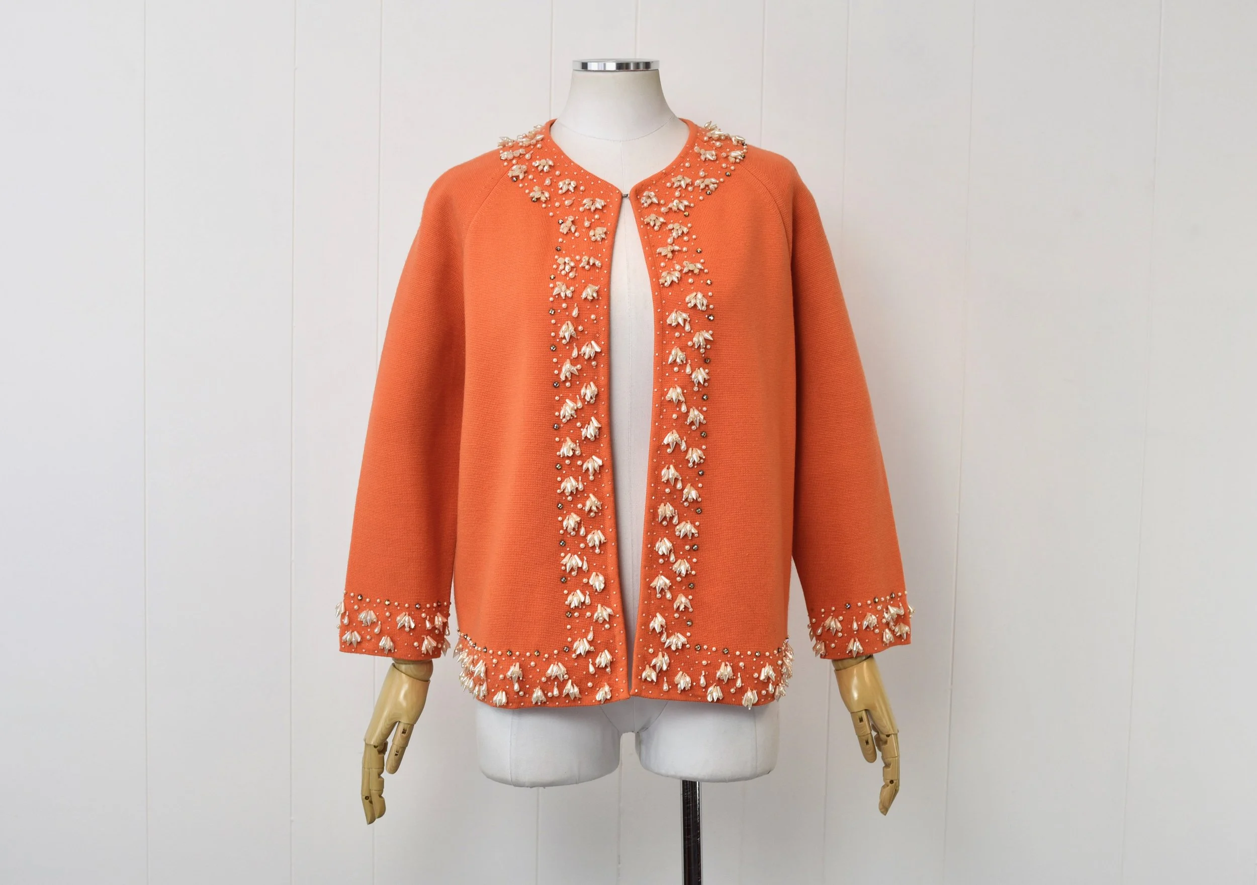 1950s/1960s Gene Shelly Melon Orange Peach Beaded Rhinestone Pearl