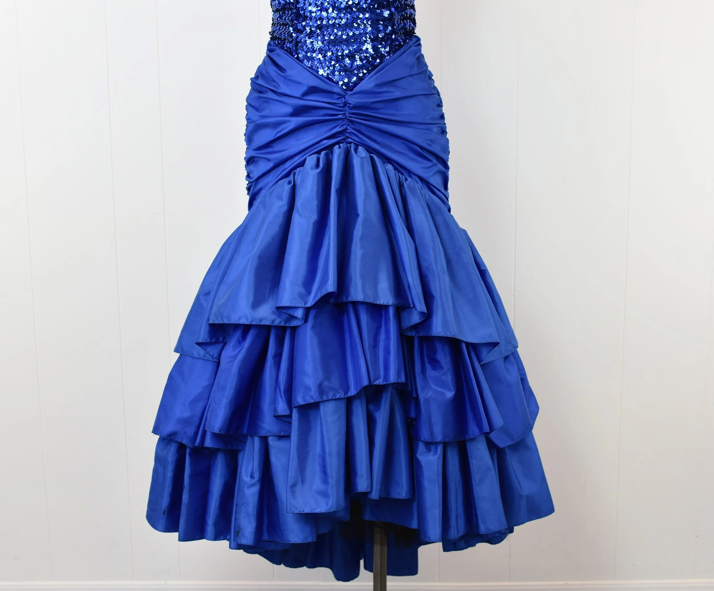 1980s does 1950s Royal Blue Sequin Tiered Mermaid Whats Up by Carol Party Prom Ruffle Dress Gown Canned Ham Vintage 1980s does 1950s Royal Blue Sequin Tiered Mermaid Whats Up by Carol Party Prom Ruffle Dress Gown Canned Ham Vintage