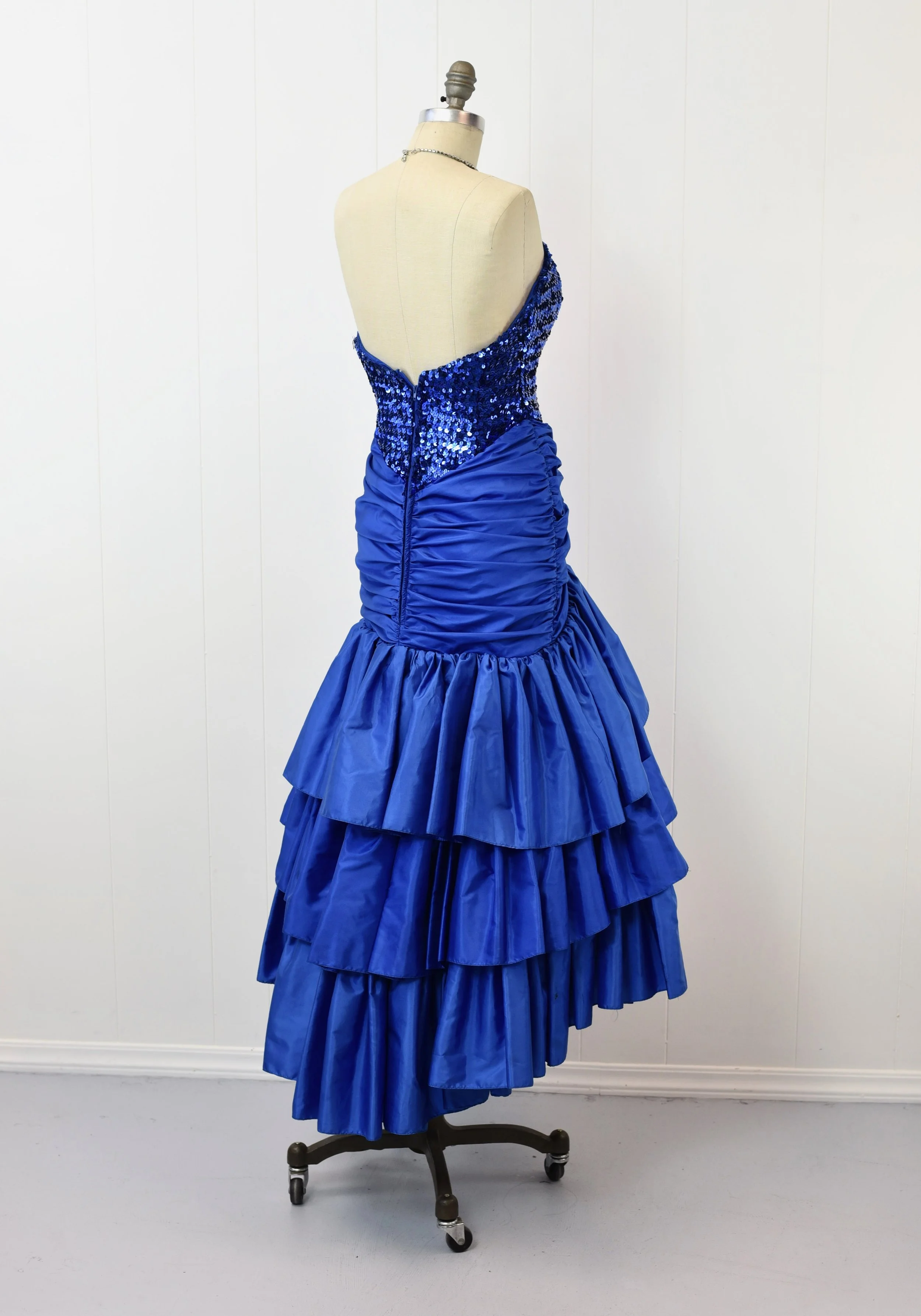 80s prom dress blue Vintage 80s Prom Dress XS S Party Gown Strapless Blue Metallic Lam Foil  Zum Zum