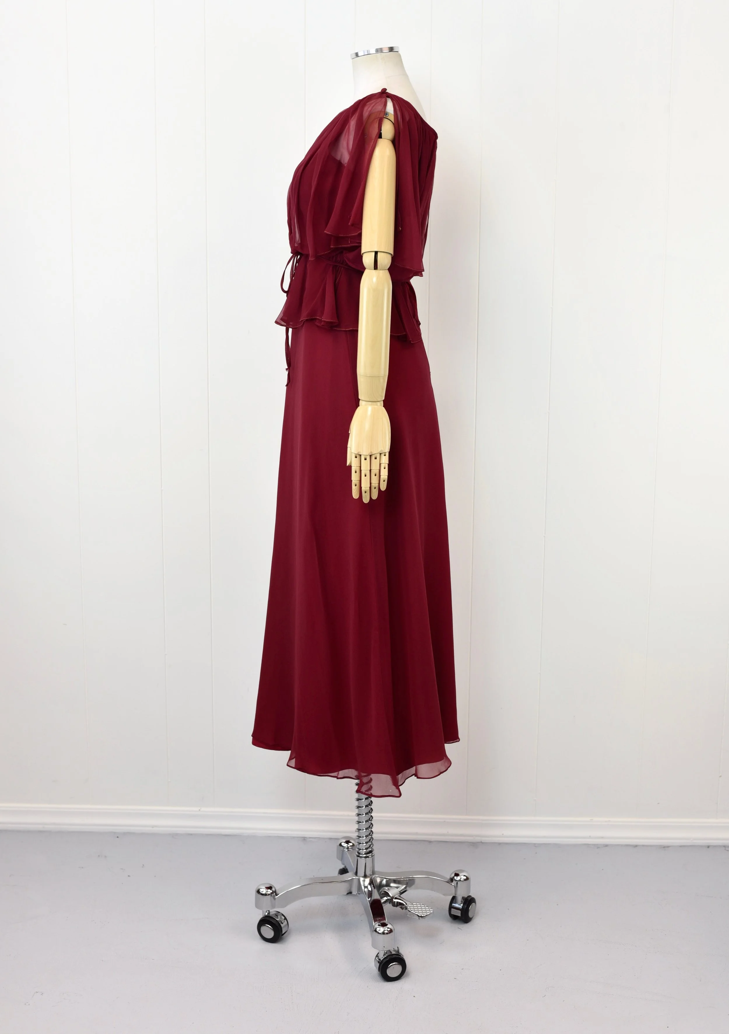 open lace back dress Dark Red Ruffle Detail Chiffon Midaxi Dress  Rare London