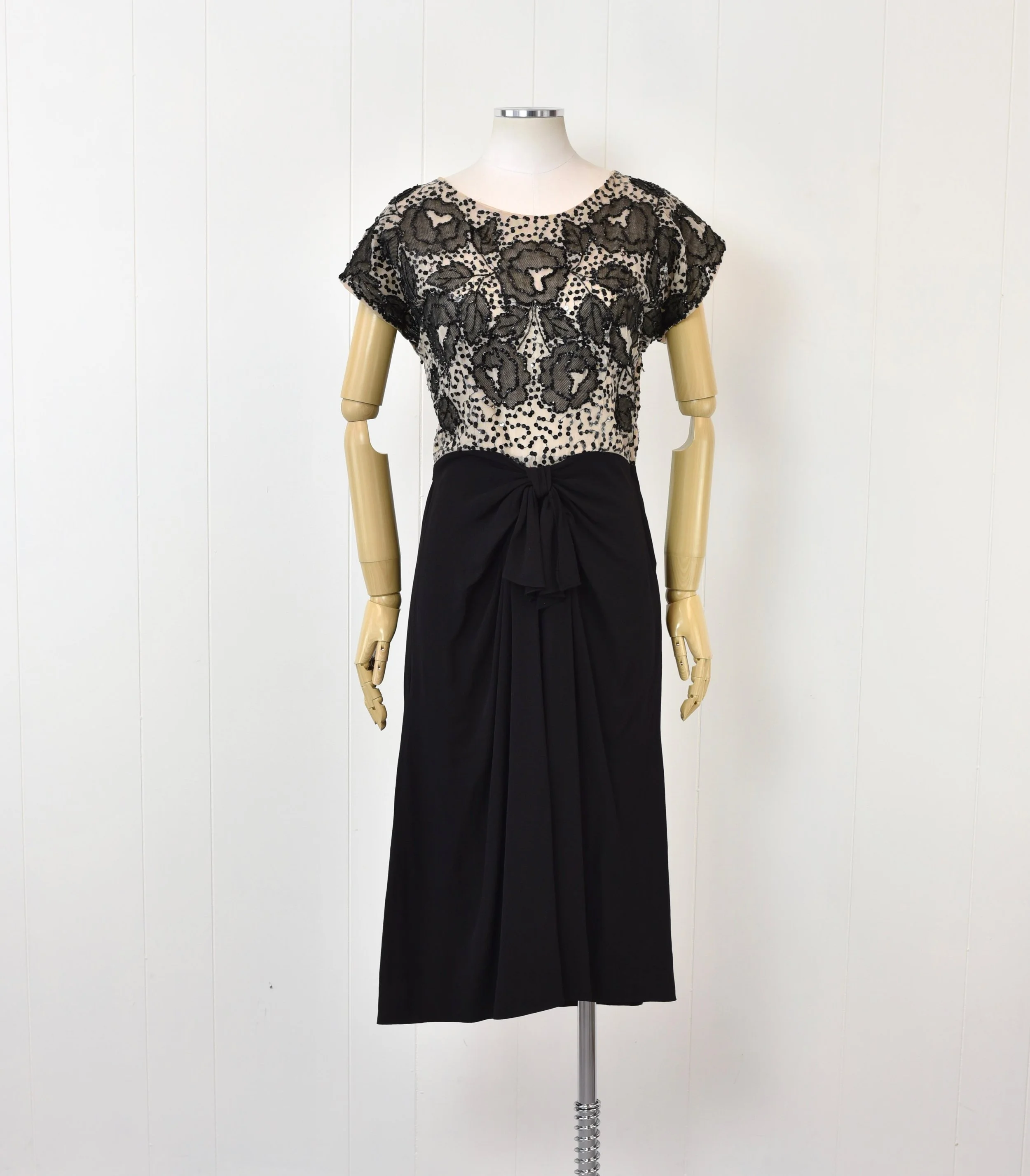 1940s beaded dress Vintage 1940s navy beaded dress, sequin short sleeve silk formal L XL plus size