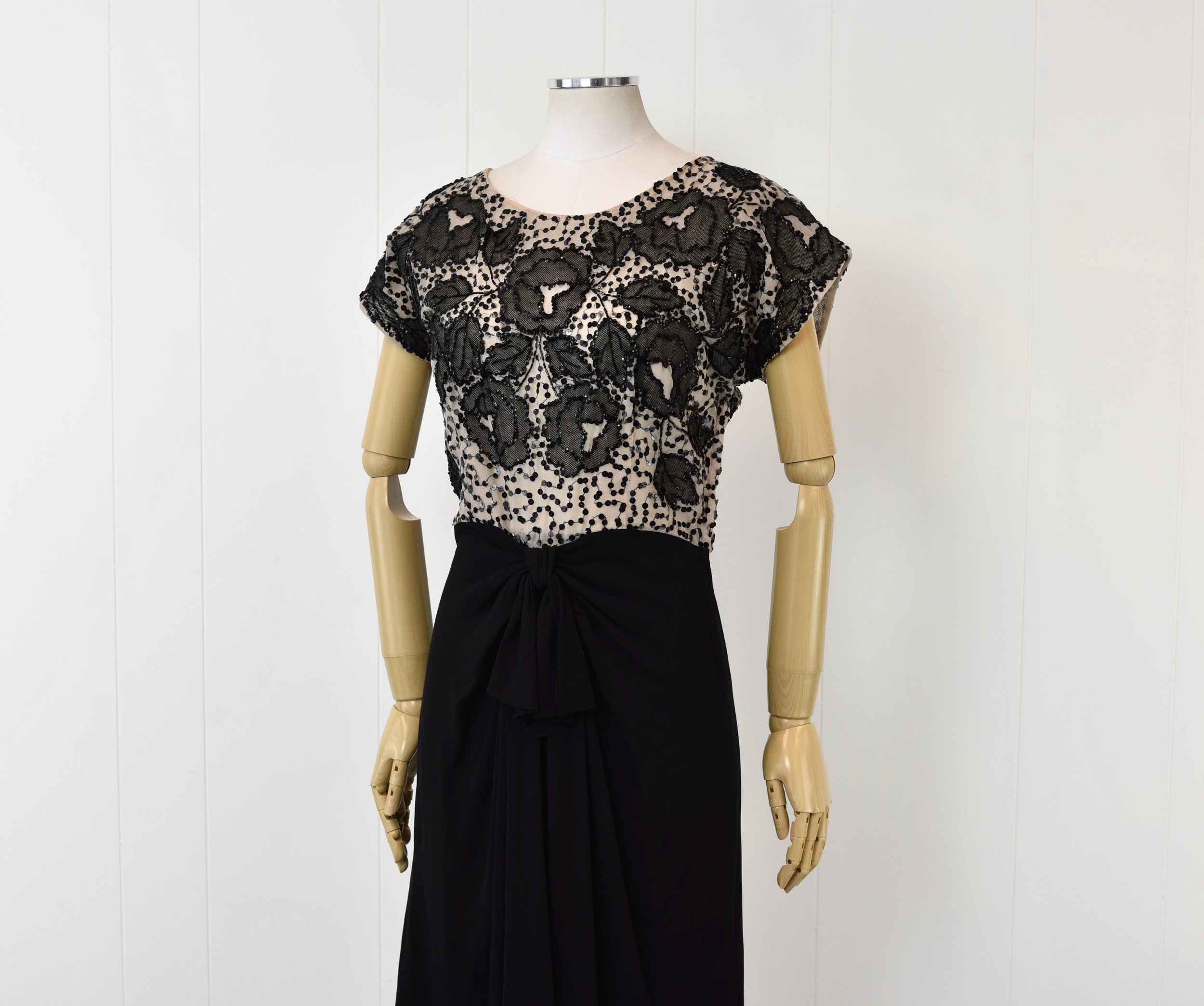 1940s beaded dress Vintage 1940s Black Beaded Rayon Peplum Dress main image 0