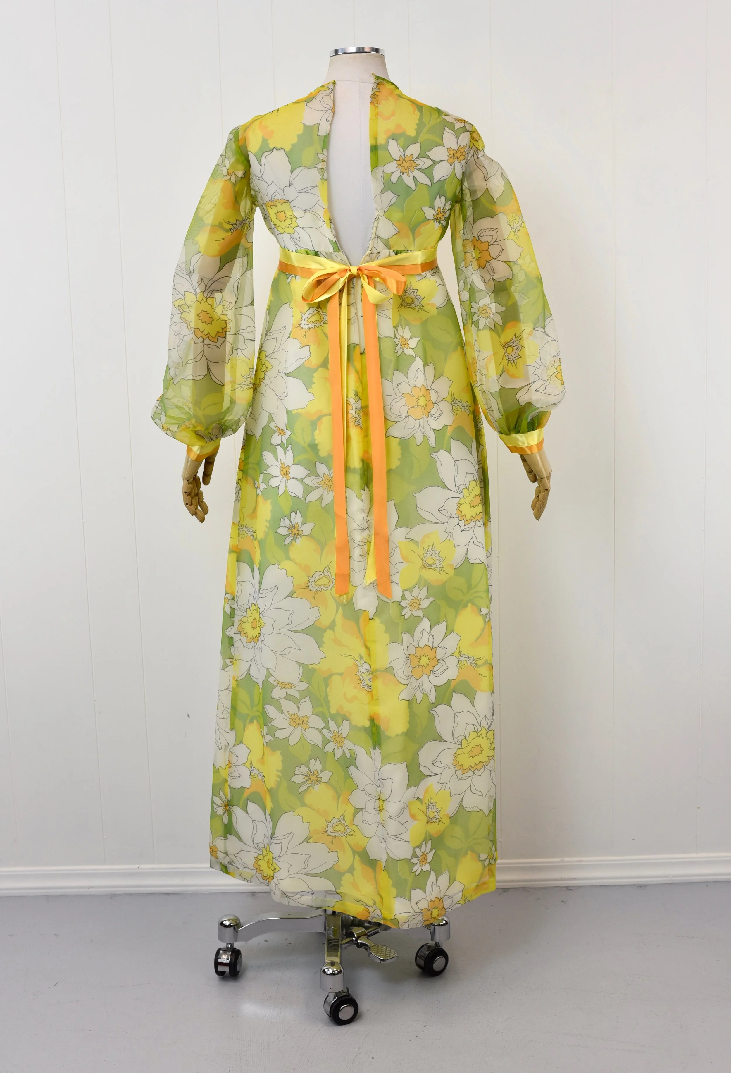 white christmas dresses 1970s Black Chiffon Gold Lamé Full Skirt Maxi Dress Gown main image 0