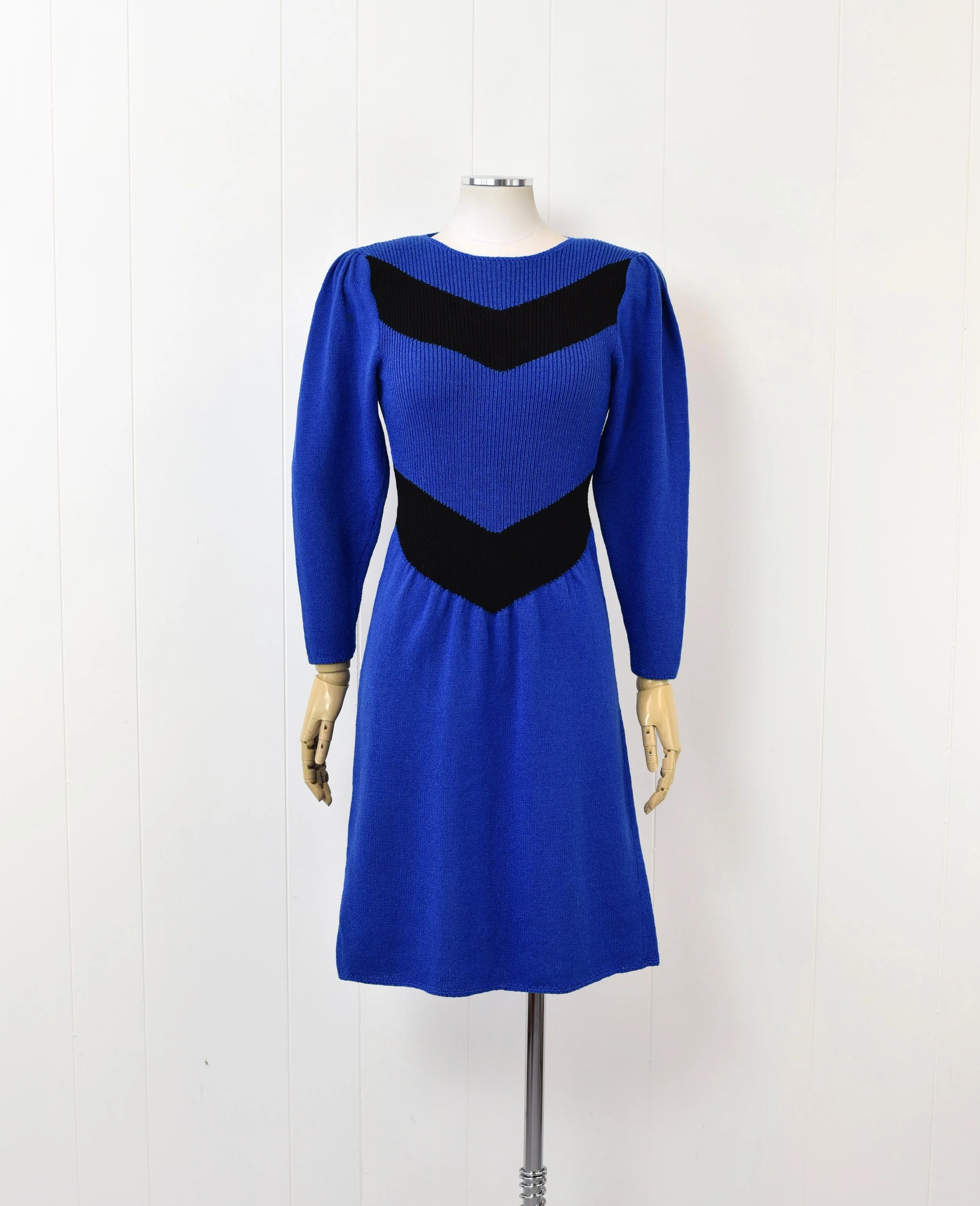 1980s Blue Black Striped Pat Sandler for Wellmore Sweater Dress Canned Ham Vintage 1980s Blue Black Striped Pat Sandler for Wellmore Sweater Dress Canned Ham Vintage