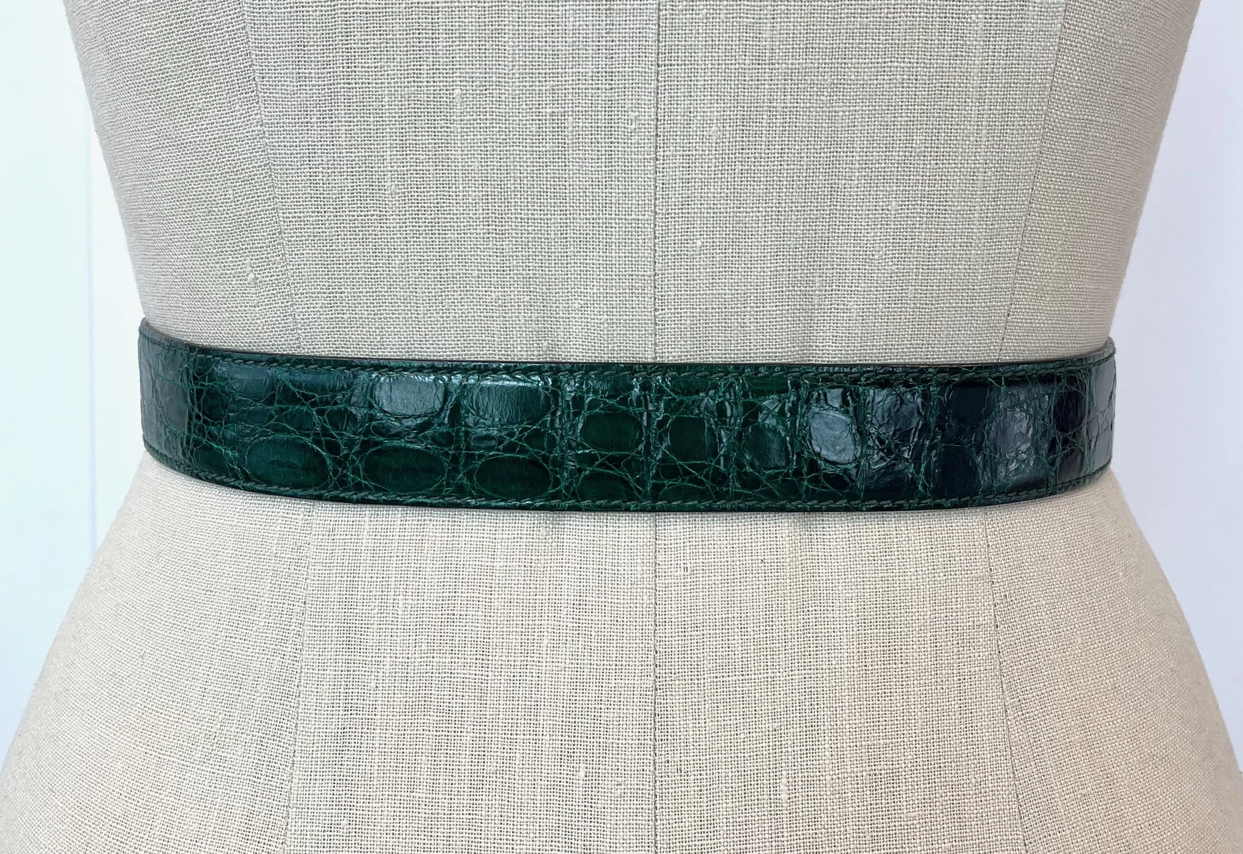 80s Stylish Vintage Olive Green Leather and Reptile Accents Belt Vintage Belt Rodeo Rider Reptile Snake Green 34 Made in  main image 3