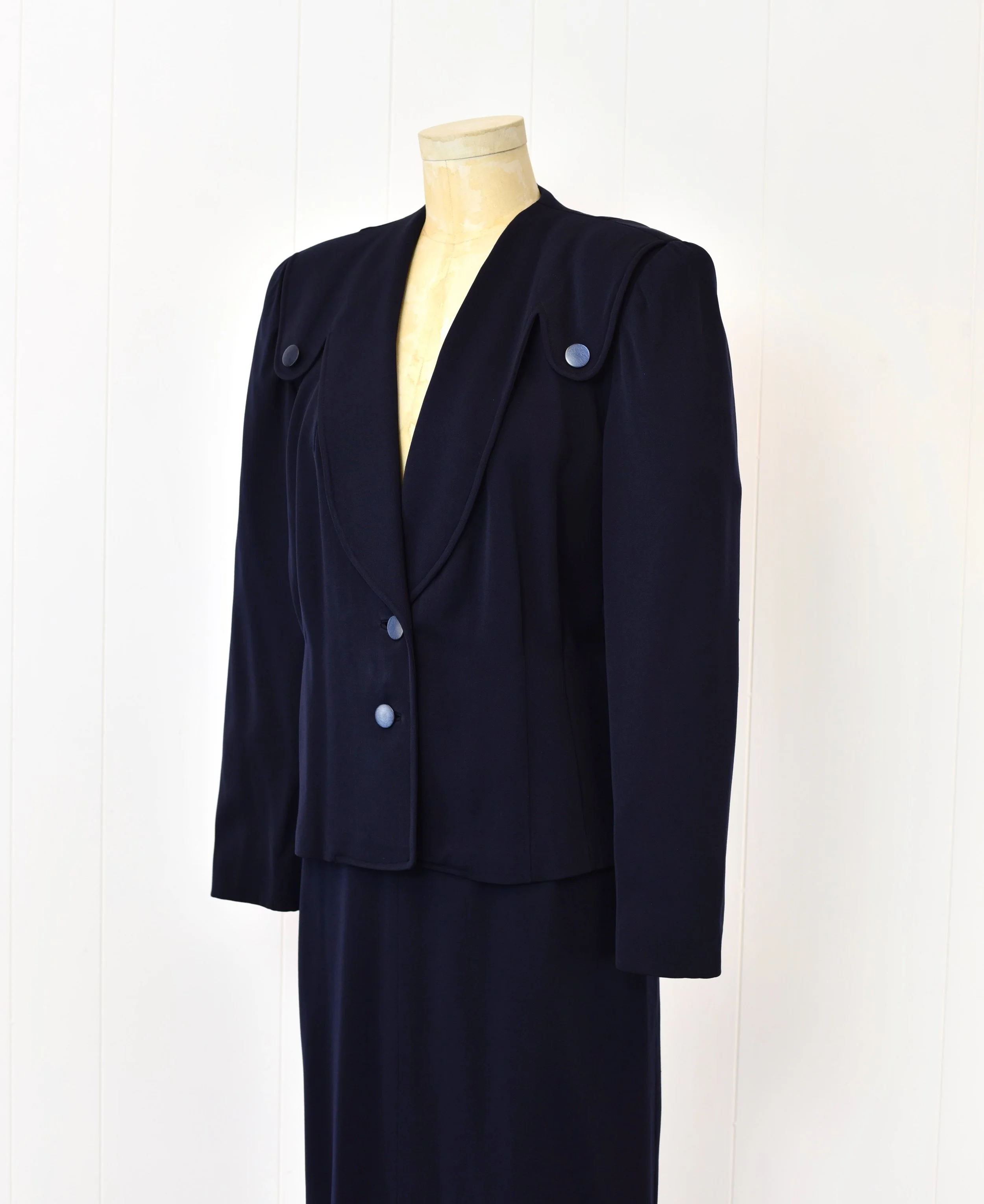1940s Navy Blue Bobby Burns of New York Jacket Blazer Skirt Two