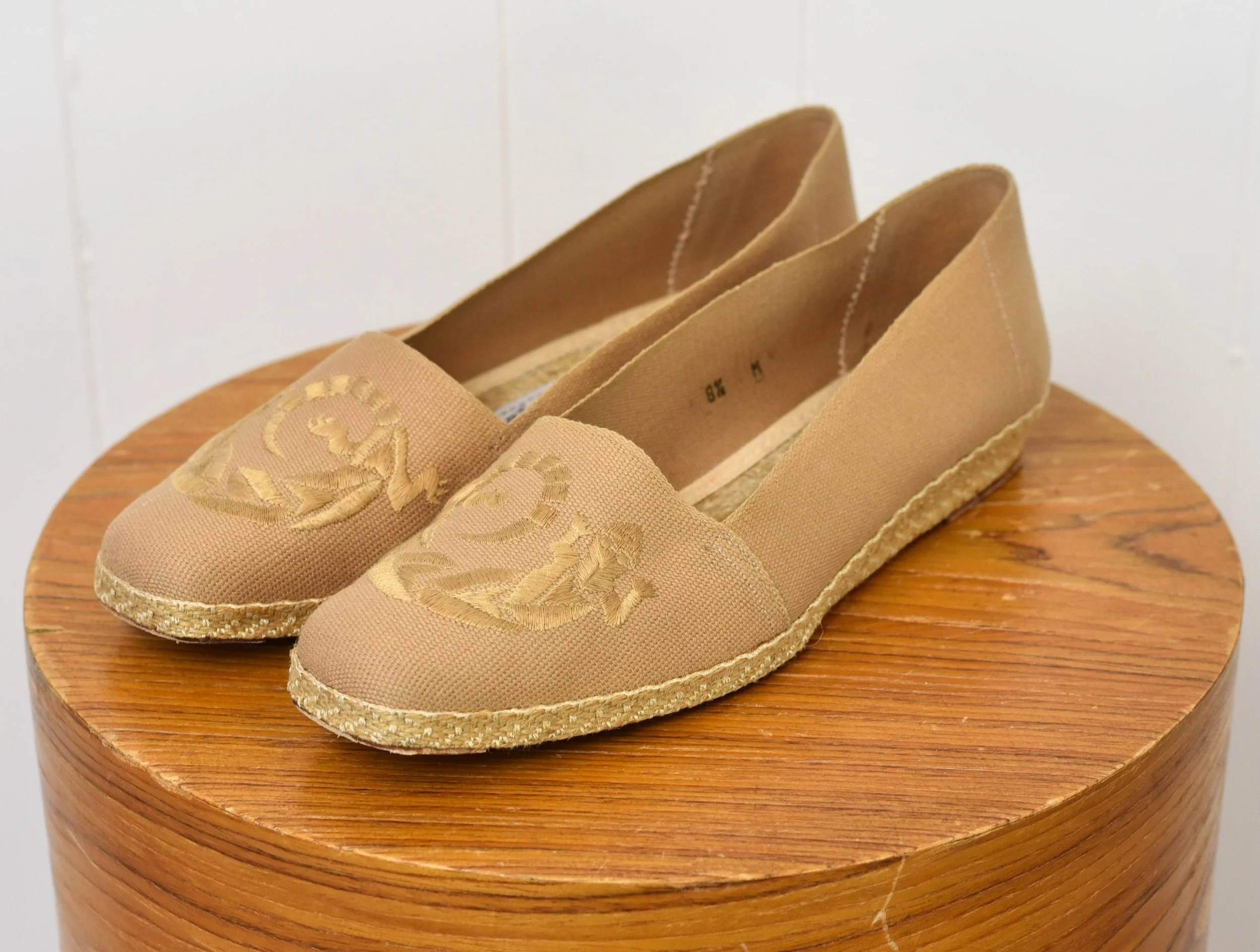 1980s Evan Picone Lizard Gecko Canvas Jute Rope Espadrille Slip On