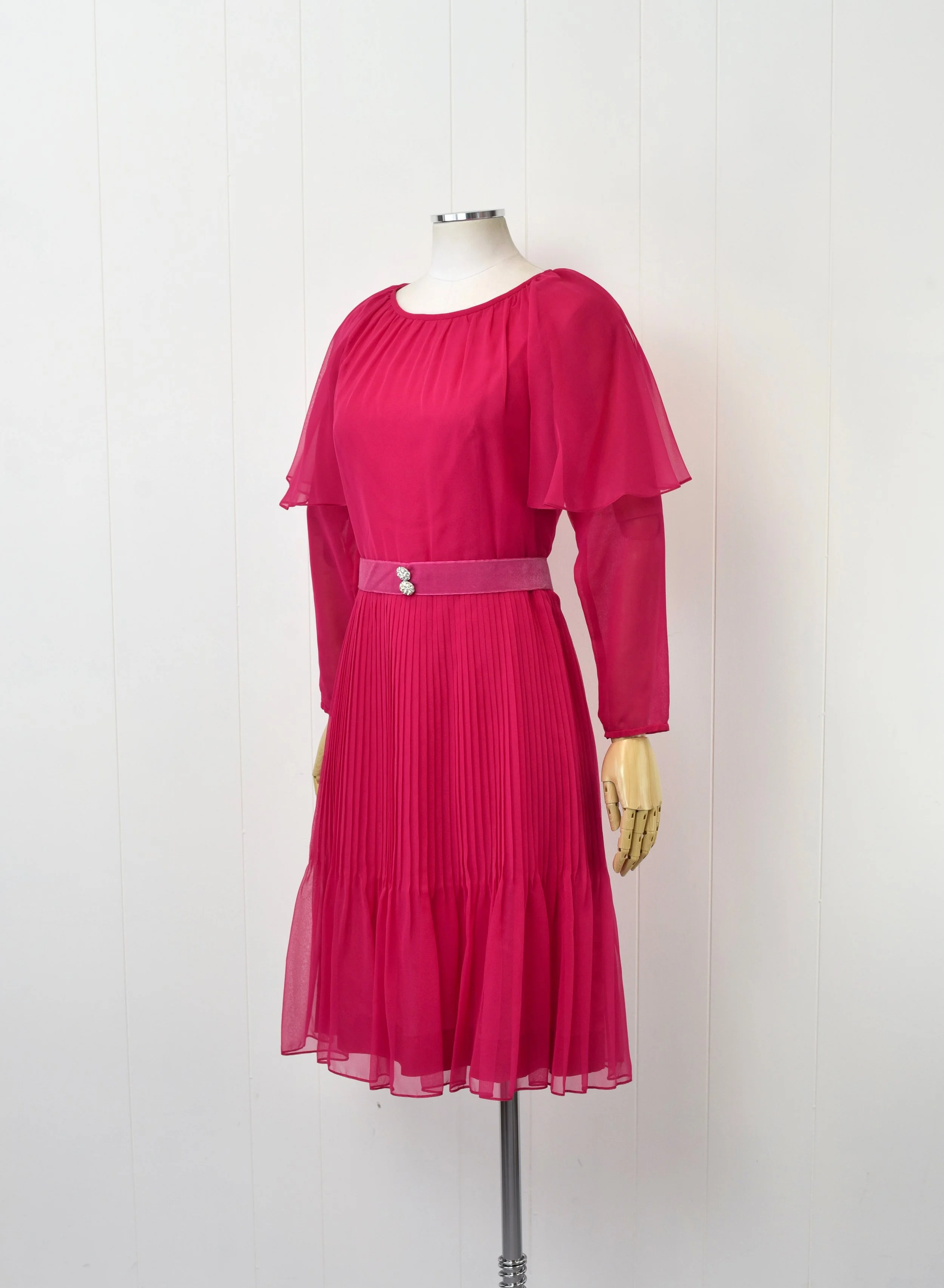 1960s Hot Pink Chiffon Pleated Rhinestone Robert Dorland London